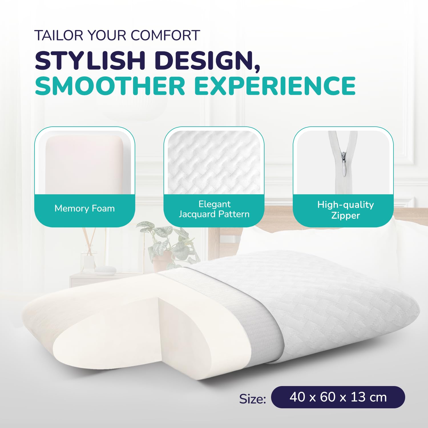 ZenPur Memory Foam Pillow, Orthopedic Pillow for Neck Support, EU Made, Soft version, 2-Pack, Comfortable Side Sleeper Pillow with Bamboo Pillow