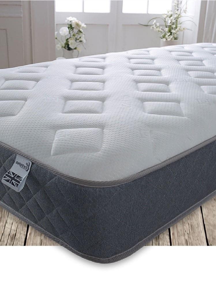 Starlight Beds Essentials Jump n Tac Double Memory Foam Mattress with Springs. 7.5 Inch Hybrid 4ft6 Budget Mattress. Soft, Grey Border (135 x 190 x 19
