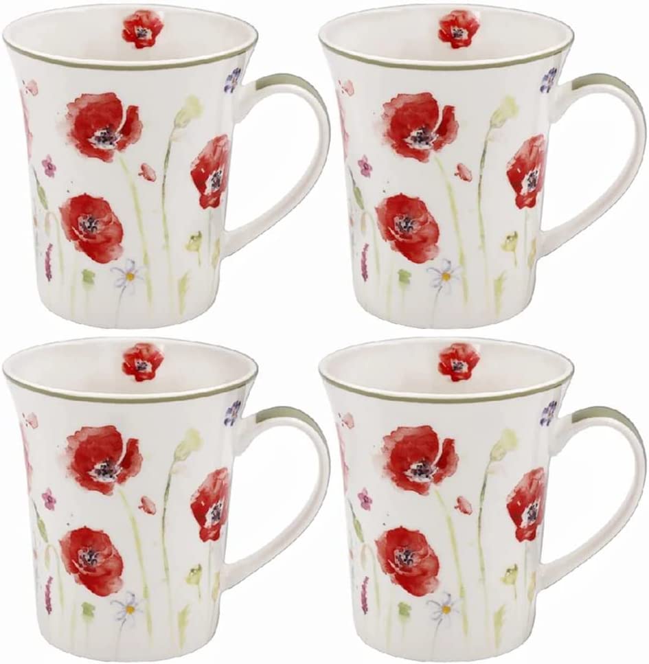 The Leonardo Collection LP94598 Poppy Field Floral Mugs (Set of 4), Boxed