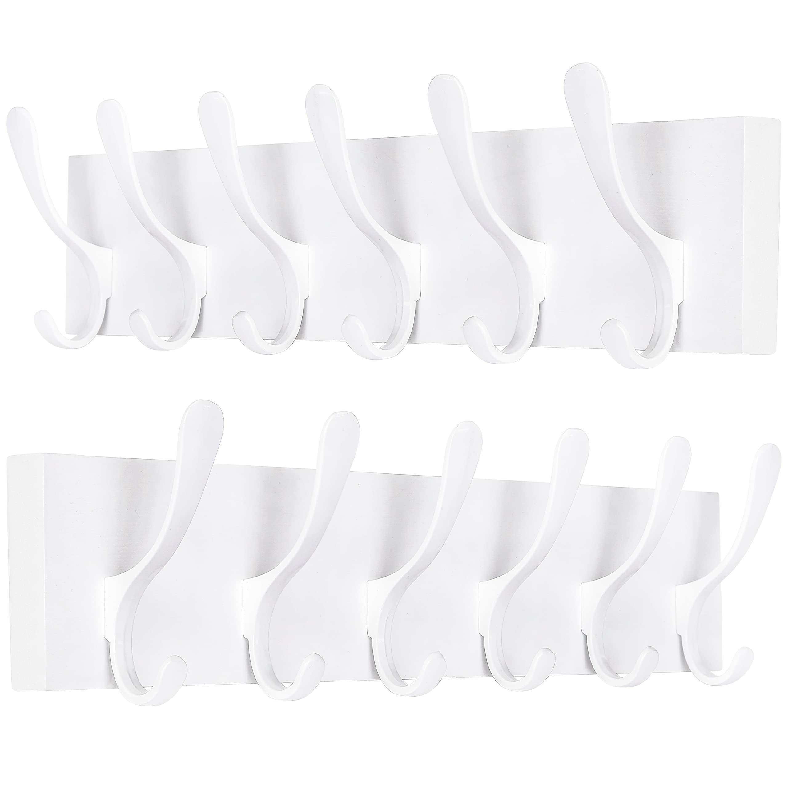 SKOLOO Coat Rack Wall Mount - Wooden White Wall Coat Hook, Pack of 2, Wall Coat Hanger Rack with 6 Hooks for Hanging Coats, Hats, Clothing, Scarfs,
