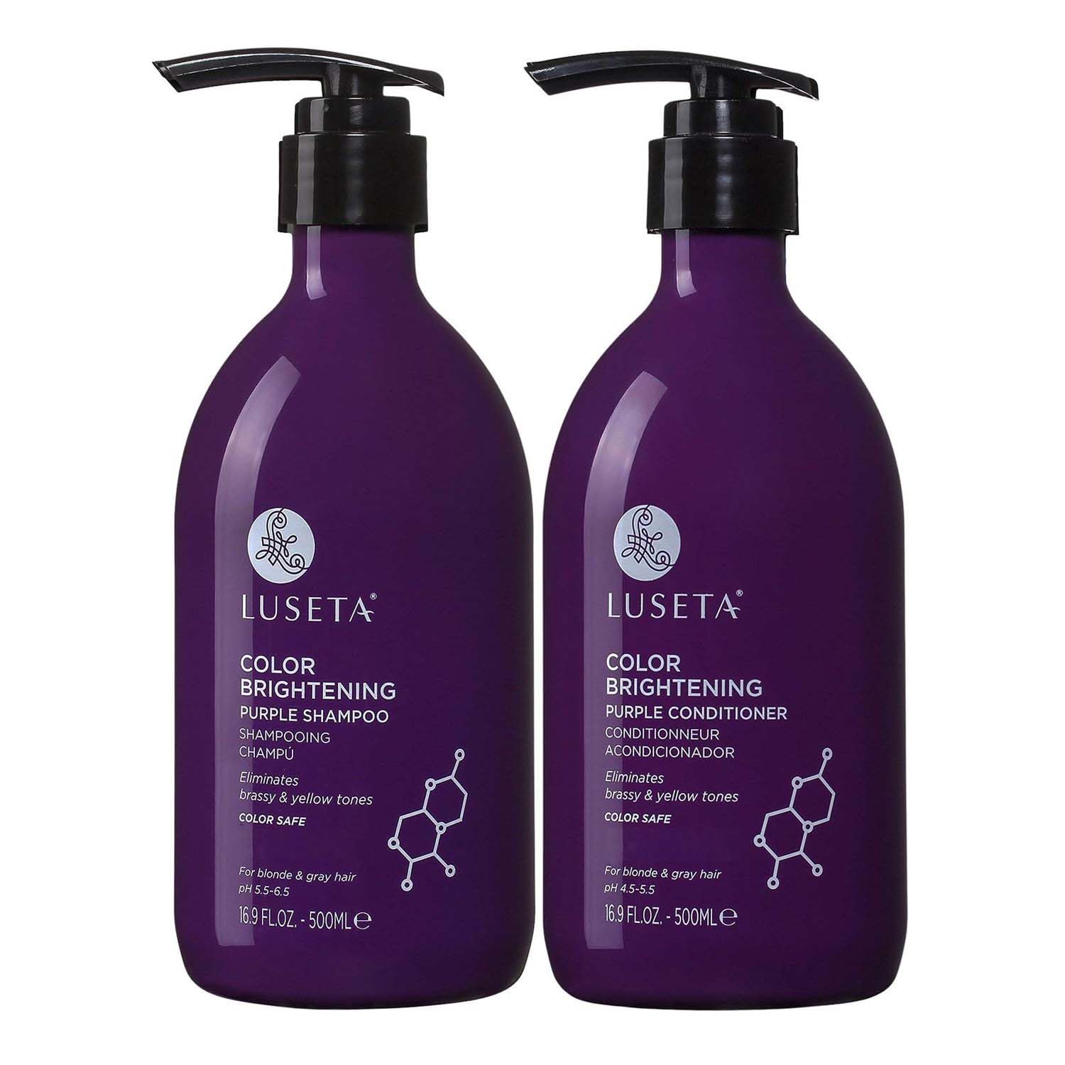 LUSETA Purple Shampoo and Conditioner Set for Blonde, Gray, Ash, Silver Hair, Brass off Infused with Cocos Nucifera Oil for Curly, Damaged, Coloured