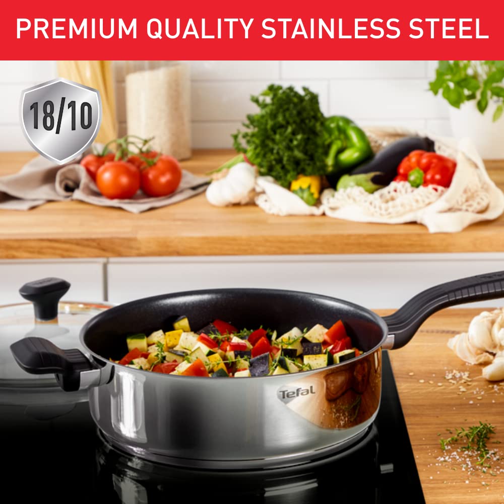 Tefal Comfort Max 26cm Stainless Steel Saute Pan Durable Non-Stick Pan with Thermo-Spot Heat Indicator, Induction Compatible Base, Comfortable Grip