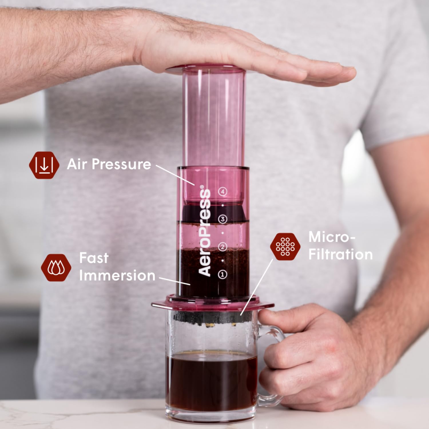 AeroPress Clear Coffee Press 3 In 1 Brew Method Combines French Press, Pourover, Espresso, Full Bodied Coffee Without Grit or Bitterness, Small