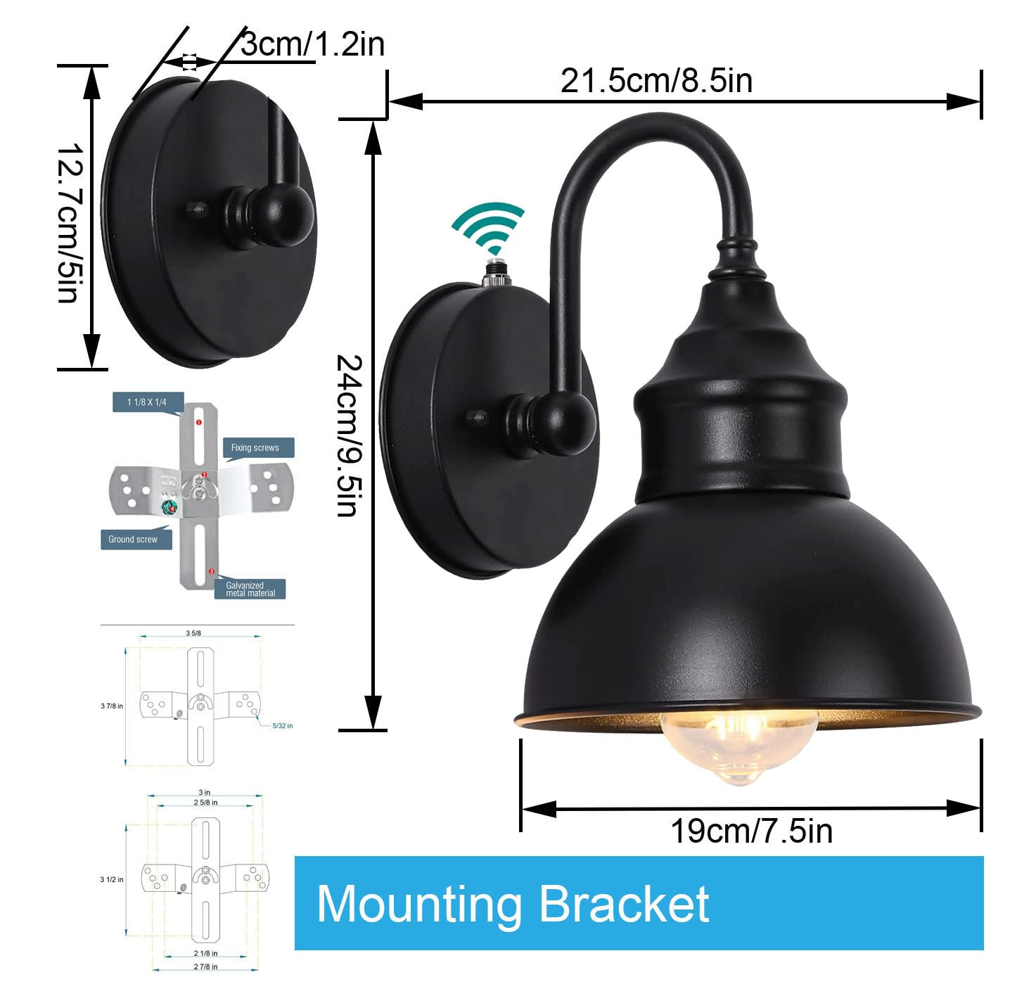 UYHGO Outdoor Wall Lights Mains Powered, Outside Security Lights with Dusk to Dawn Sensor for Farmhouse, Barn, Warehouse, Loft, Garage (excl.E27 Bulb)