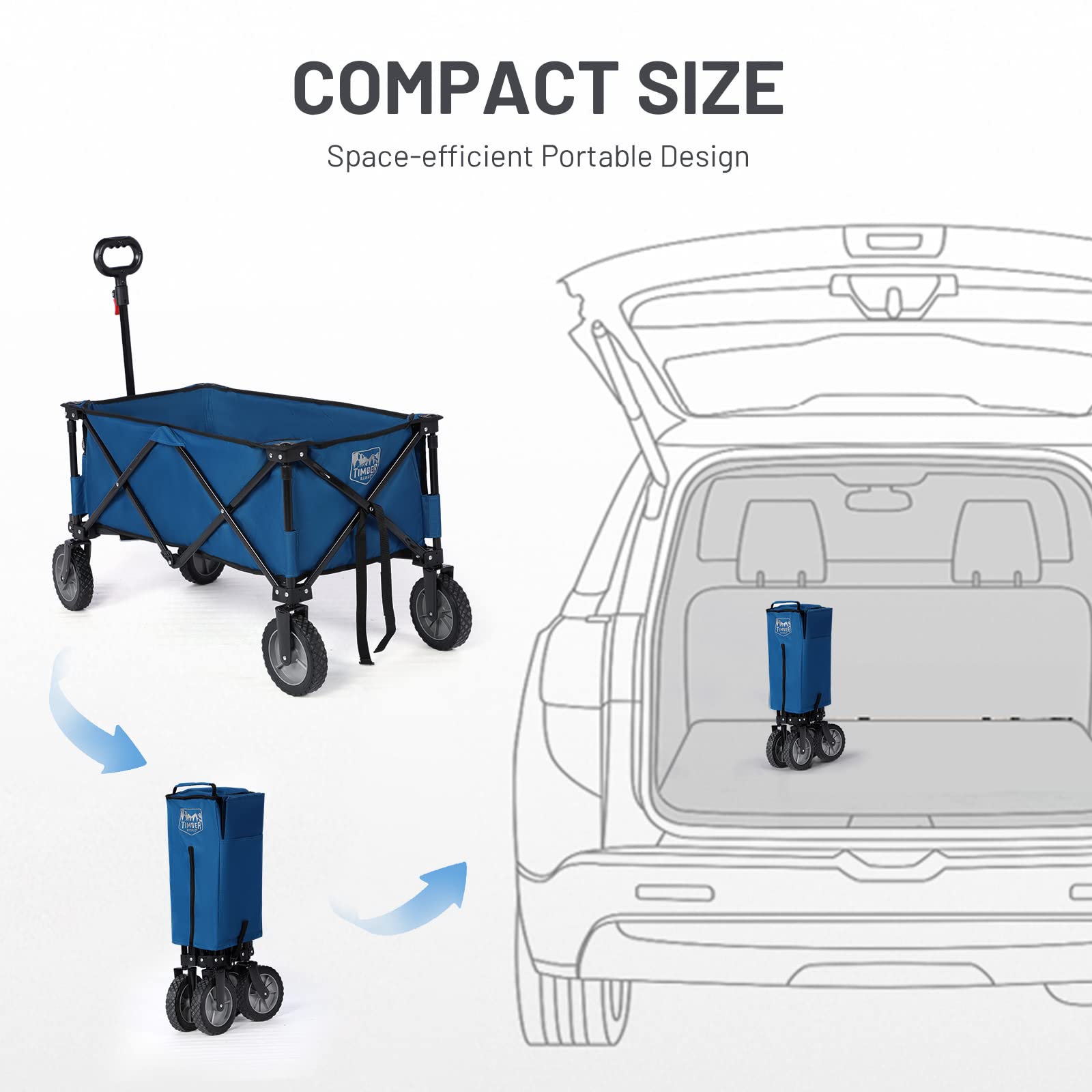 TIMBER RIDGE Festival Trolley on Wheels, 135L Folding Camping Wagon with Adjustable Handle & Cup Holder, Collapsible Beach Cart Foldable for Outdoor