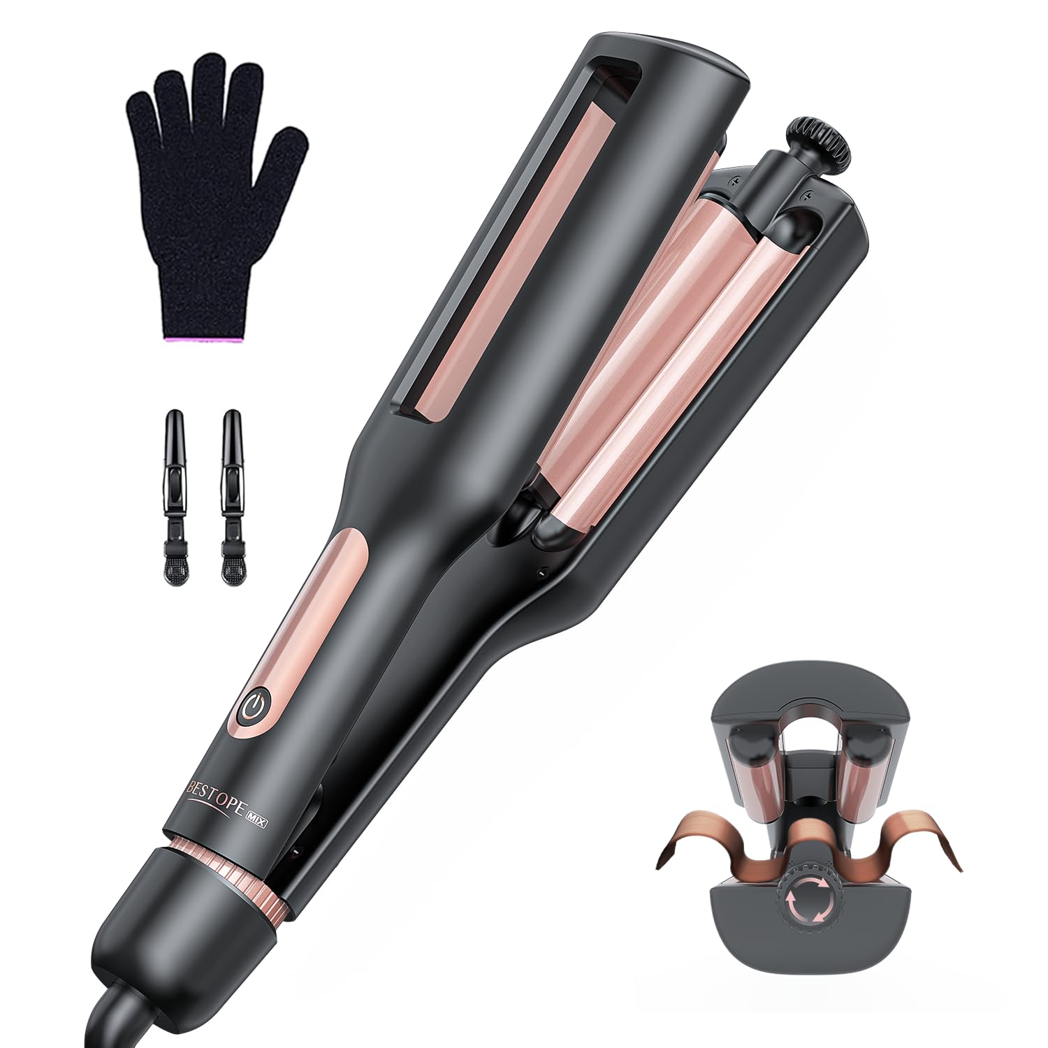22/25/32/38mm Adjustable Wave Curling Iron - 4 in 1 Ionic Beach Waver Hair Curler with Ceramic Electrical Coating, Anti-Scald, 30S Heat Up, Digital