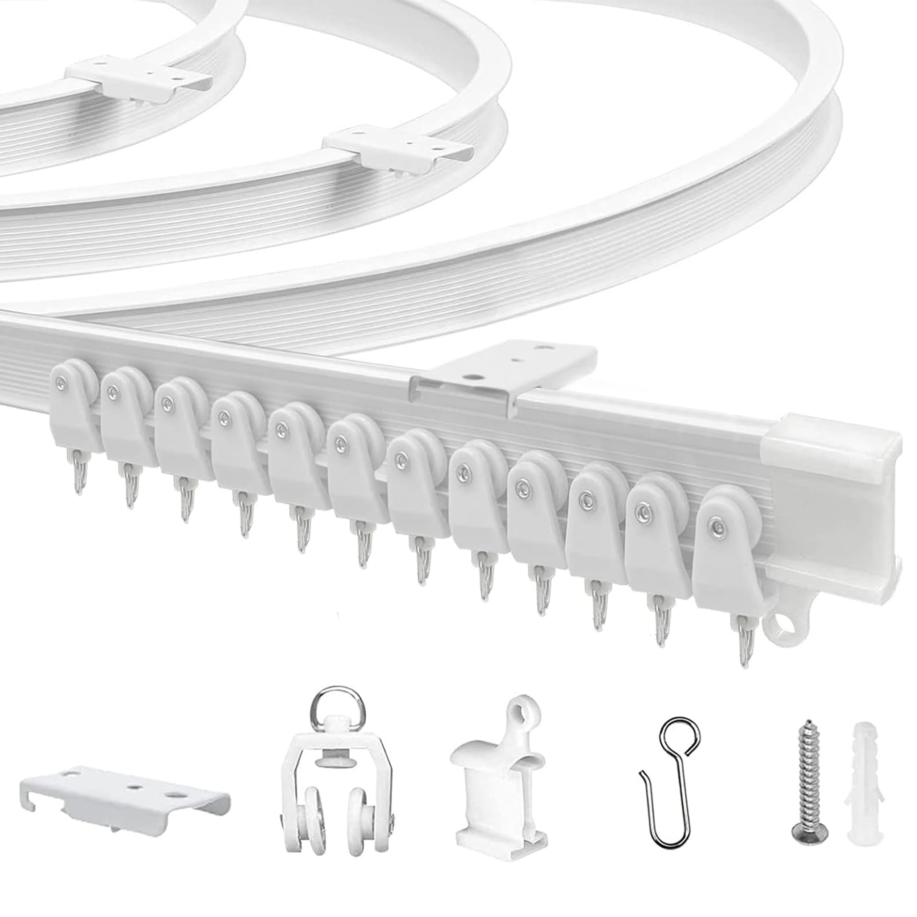 JIHXYER Flexible Bendable Ceiling Curtain Track, 9.8ft (3m) Curtain Rail Curved, PVC, Metal, Plastic & Stainless Steel, White, Ceiling Mounted