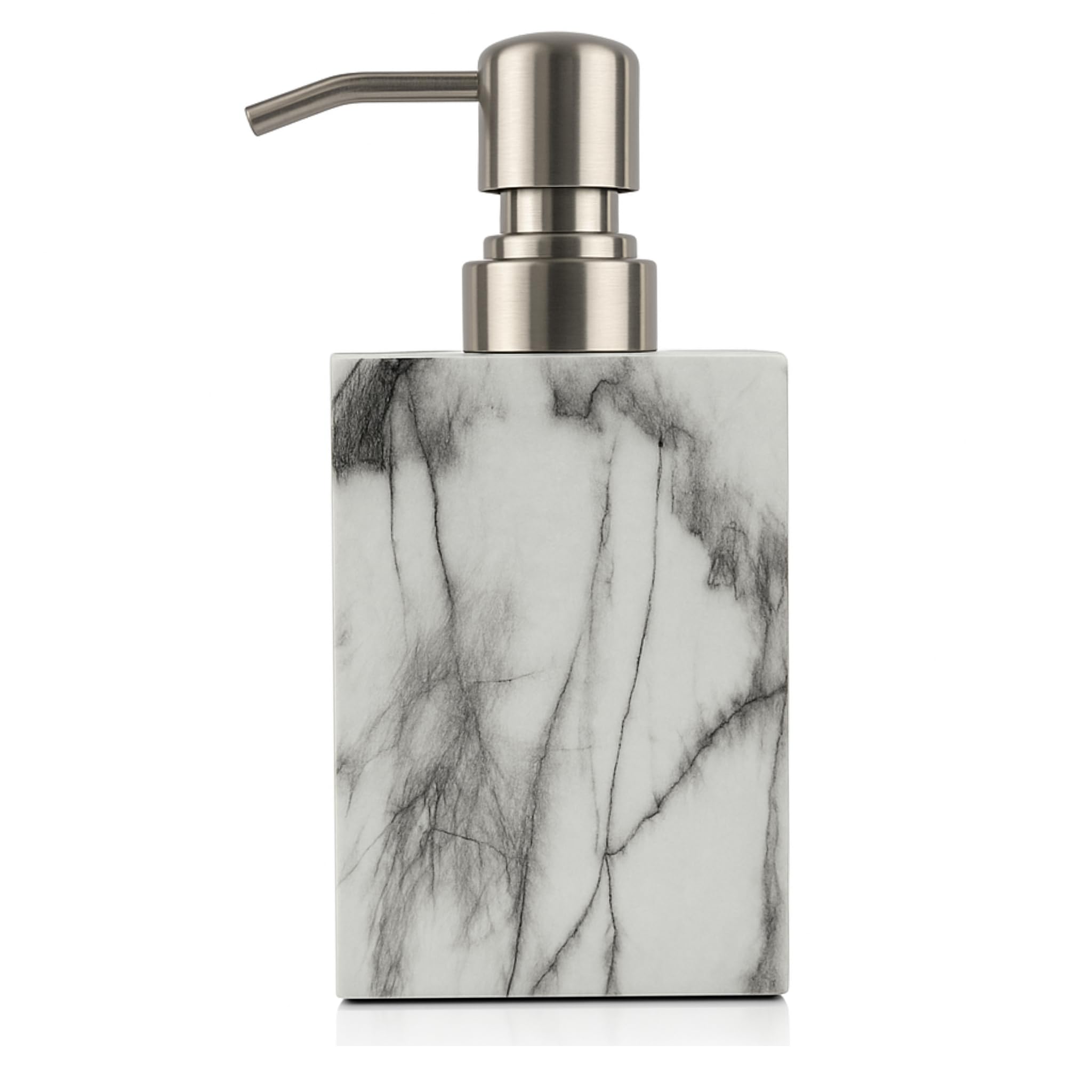 White Hand Soap Dispenser 500ml with Marble Finish ? Soap Dispenser Bathroom & Kitchen, Premium Resin Hand Wash Dispenser with Stainless-Steel Pump