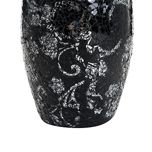 London Boutique Large Tall Vase 18" 40cm Vases for Flowers Handmade Decorative Mosaic Glitter Vase Sparkled Glass gift present (Large Black Rose)