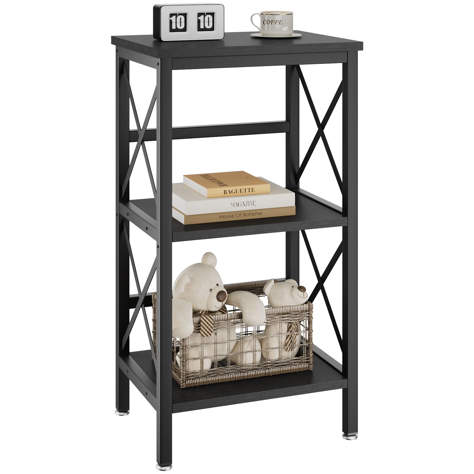 YMYNY Bookcase, 3 Tier Storage Rack, Plant Rack, Storage Microwave Shelf with Steel Frame, for Living Room, Kitchen, Office, Study Hall, Industrial