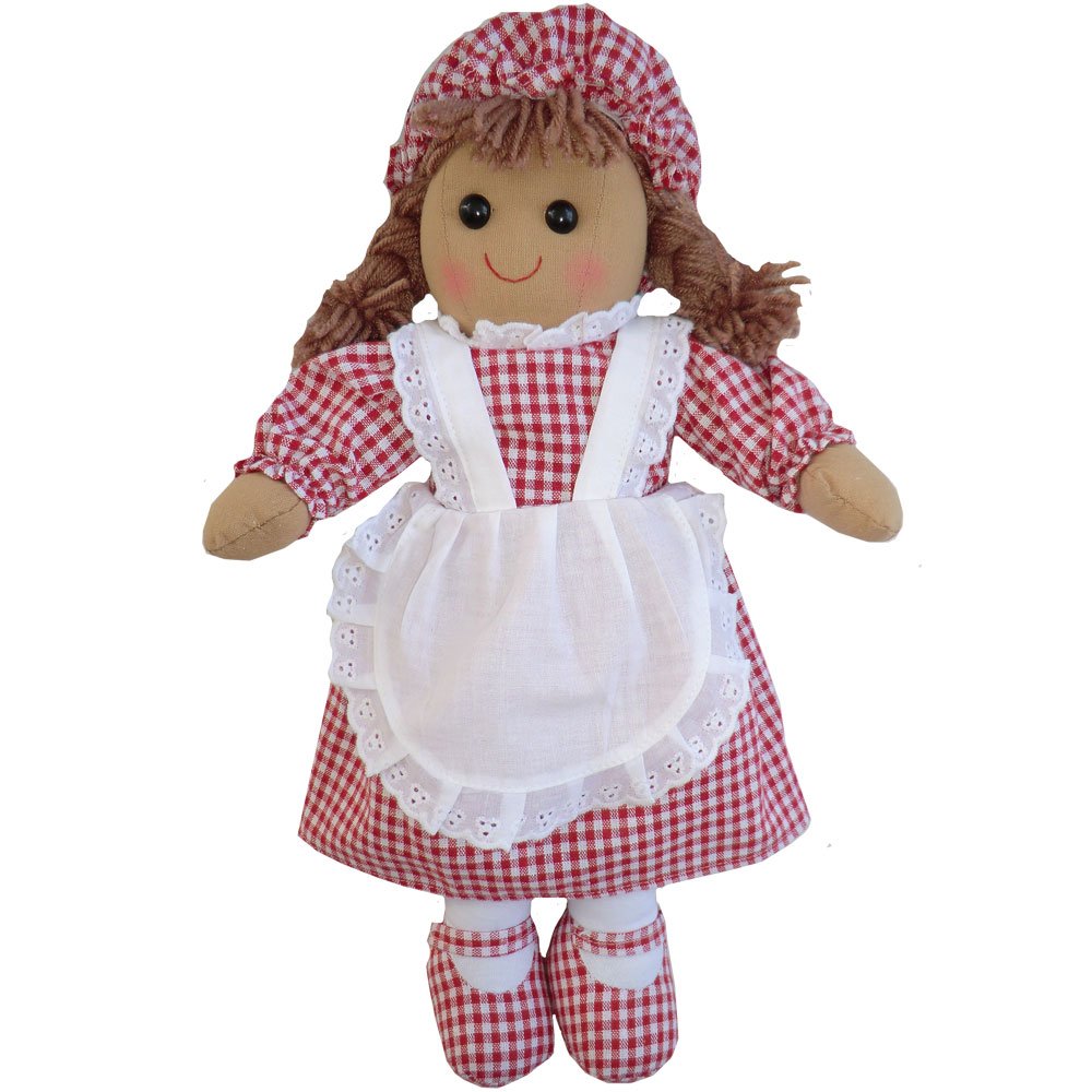 Powell Craft red gingham rag doll 40cm with gingham hat white apron