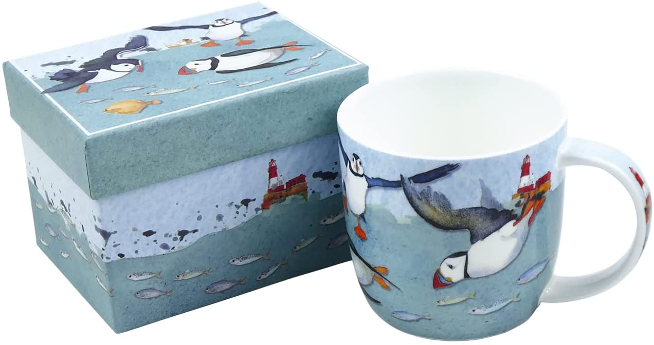 Diving Puffins Bone China Mug with Gift Box