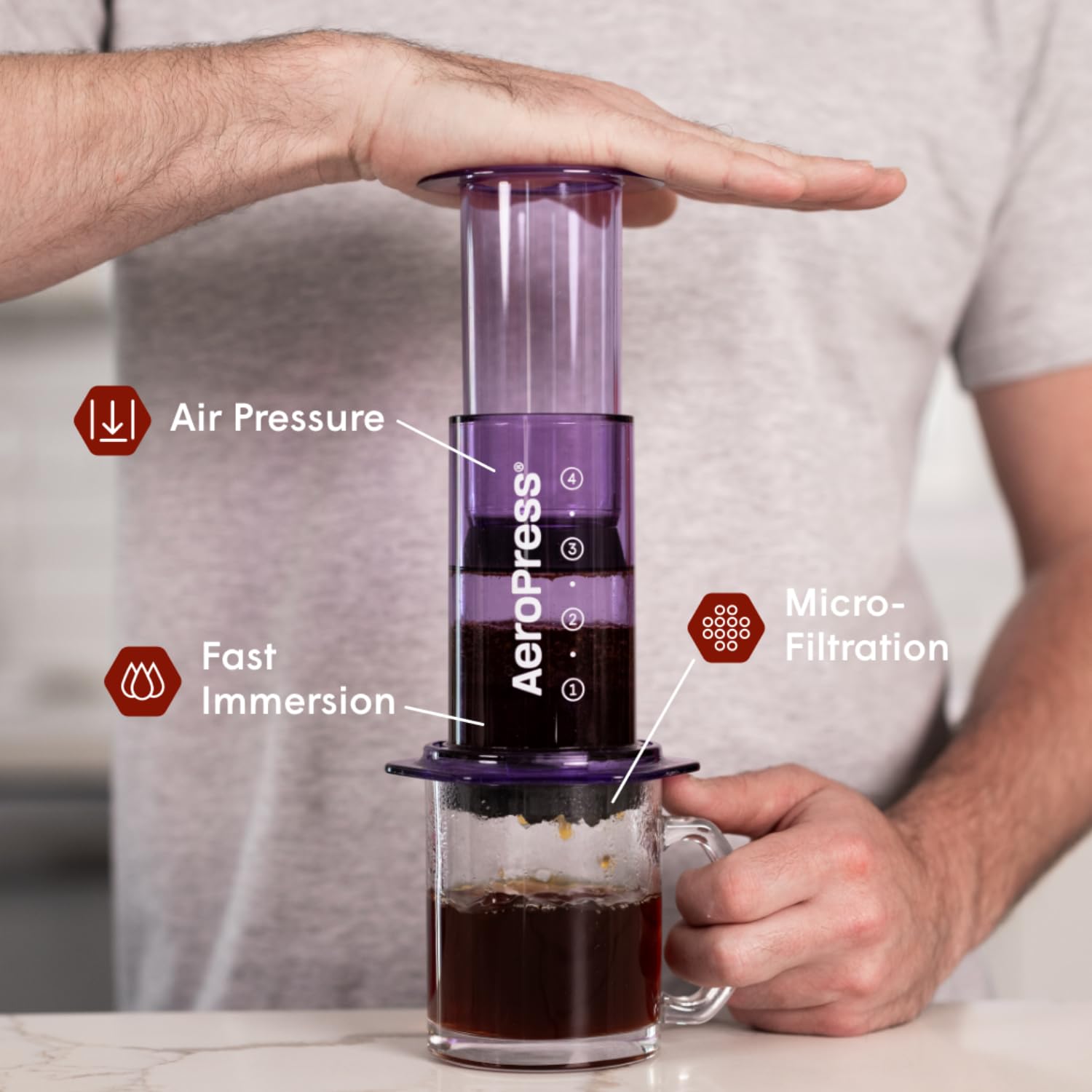 AeroPress Clear Coffee Press 3 In 1 Brew Method Combines French Press, Pourover, Espresso, Full Bodied Coffee Without Grit or Bitterness, Small