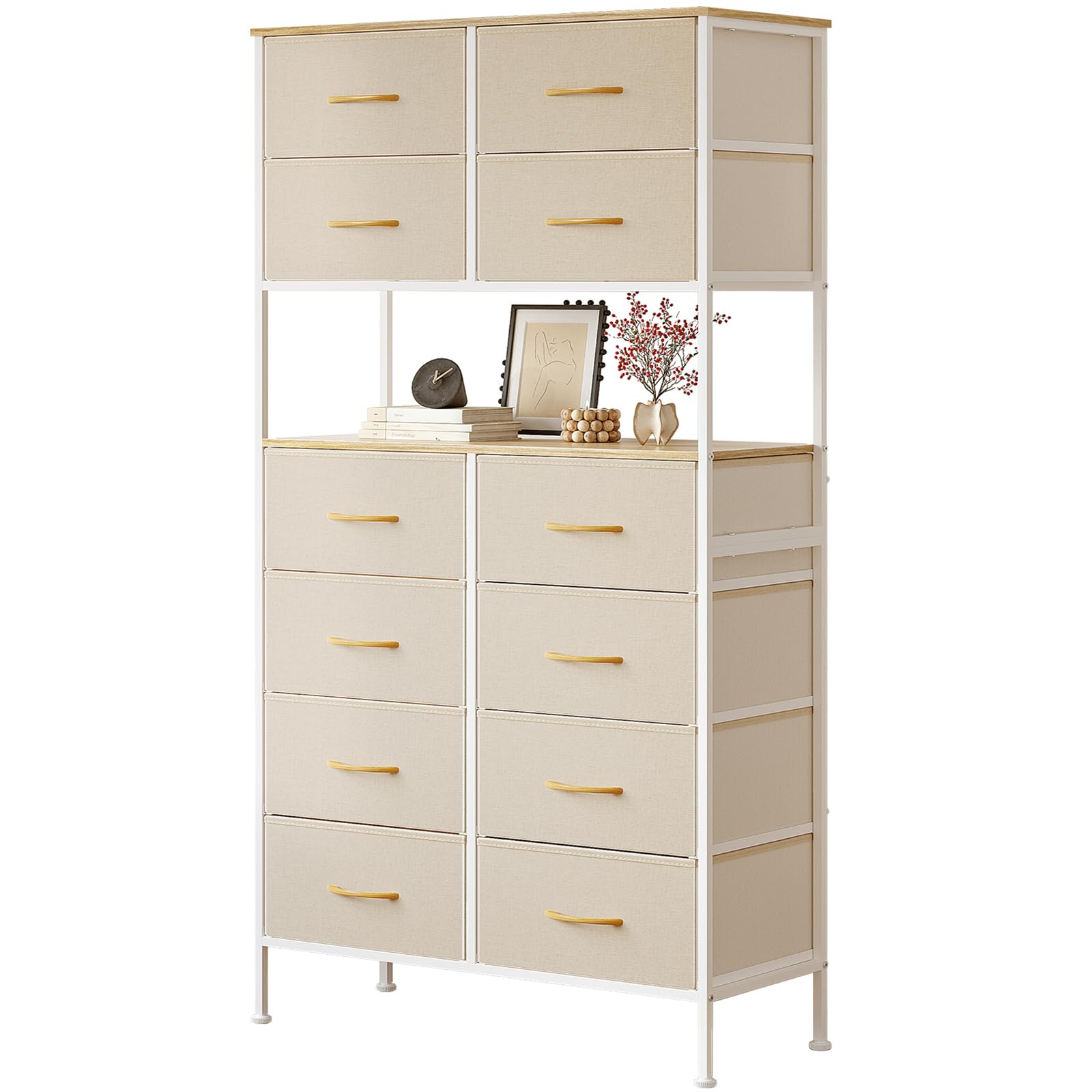 Mintnook 12-Drawer Chest, Bedroom Chest of Drawers Large Capacity Storage Chest with Handles, Center Open Design, High Chest for Living Room, Hallway,