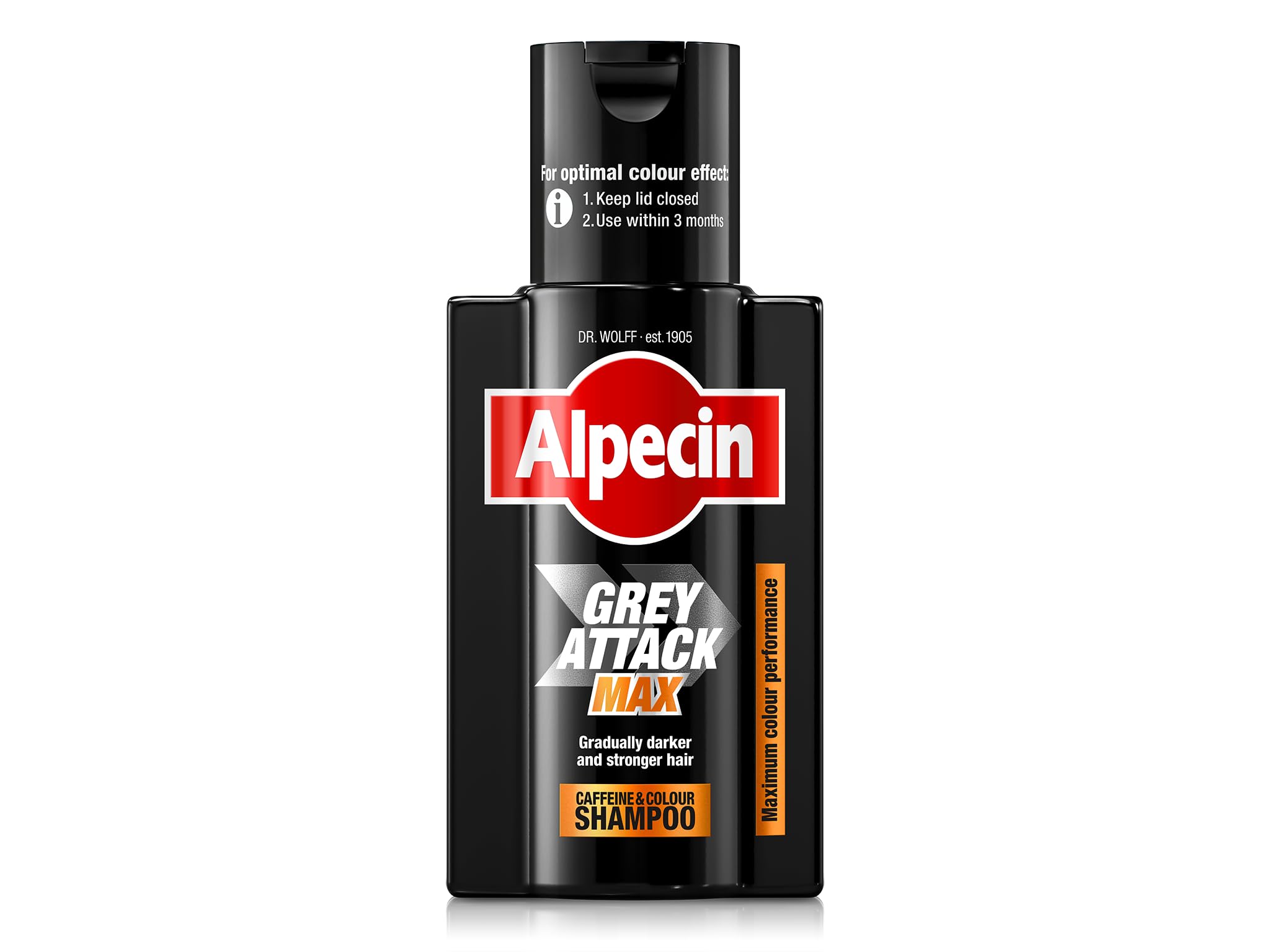 Alpecin Grey Attack MAX Caffeine & Colour Shampoo 1 x 200ml - Gradually Darker and Stronger Hair - Extra Strong Colour Performance - Against Thinning