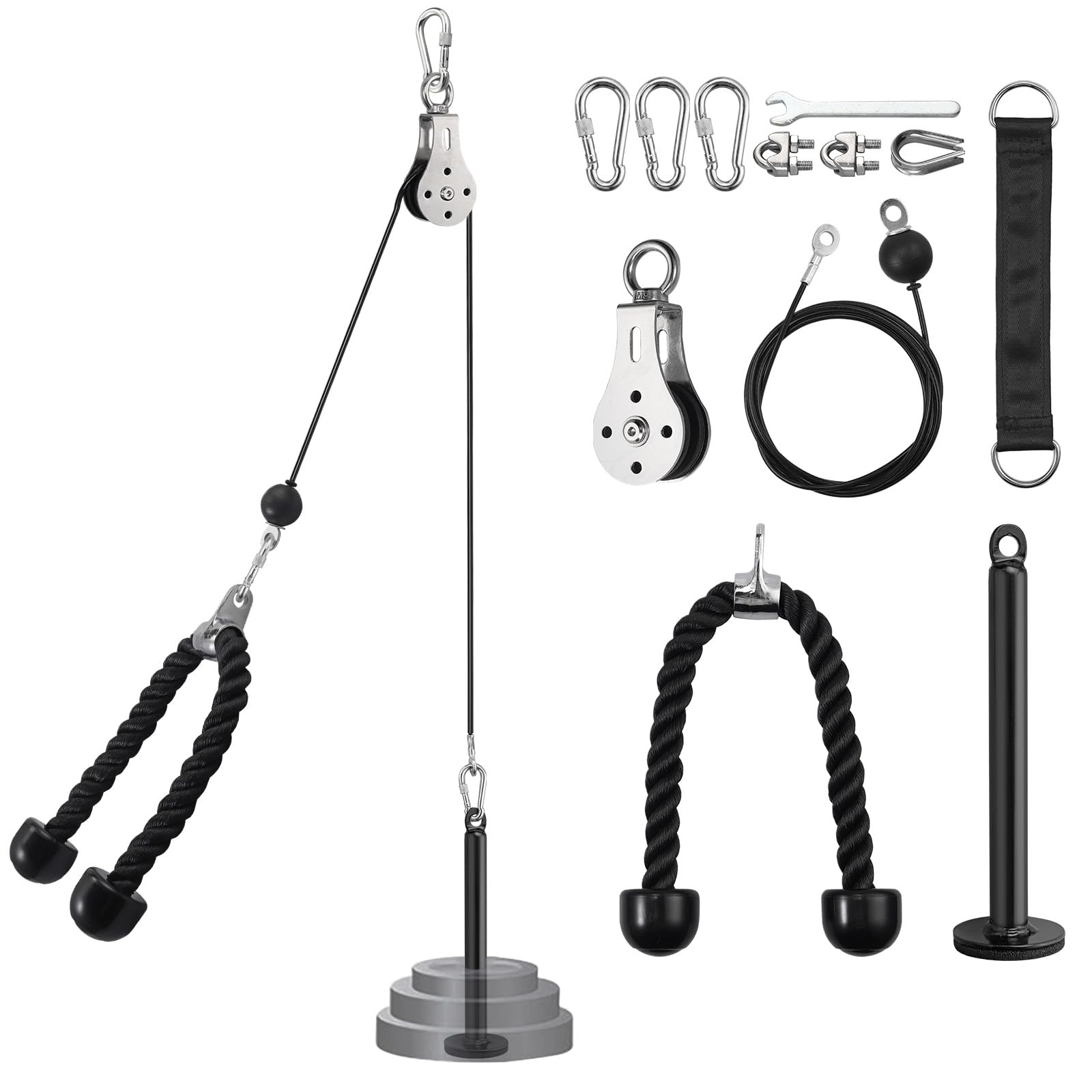 VINTEAM Cable Pulley System Gym, DIY Fitness Pulley System, Cable Pulley Attachments with Tricep Rope for Gym LAT Pull Down, Biceps Curl, Tricep, Arm
