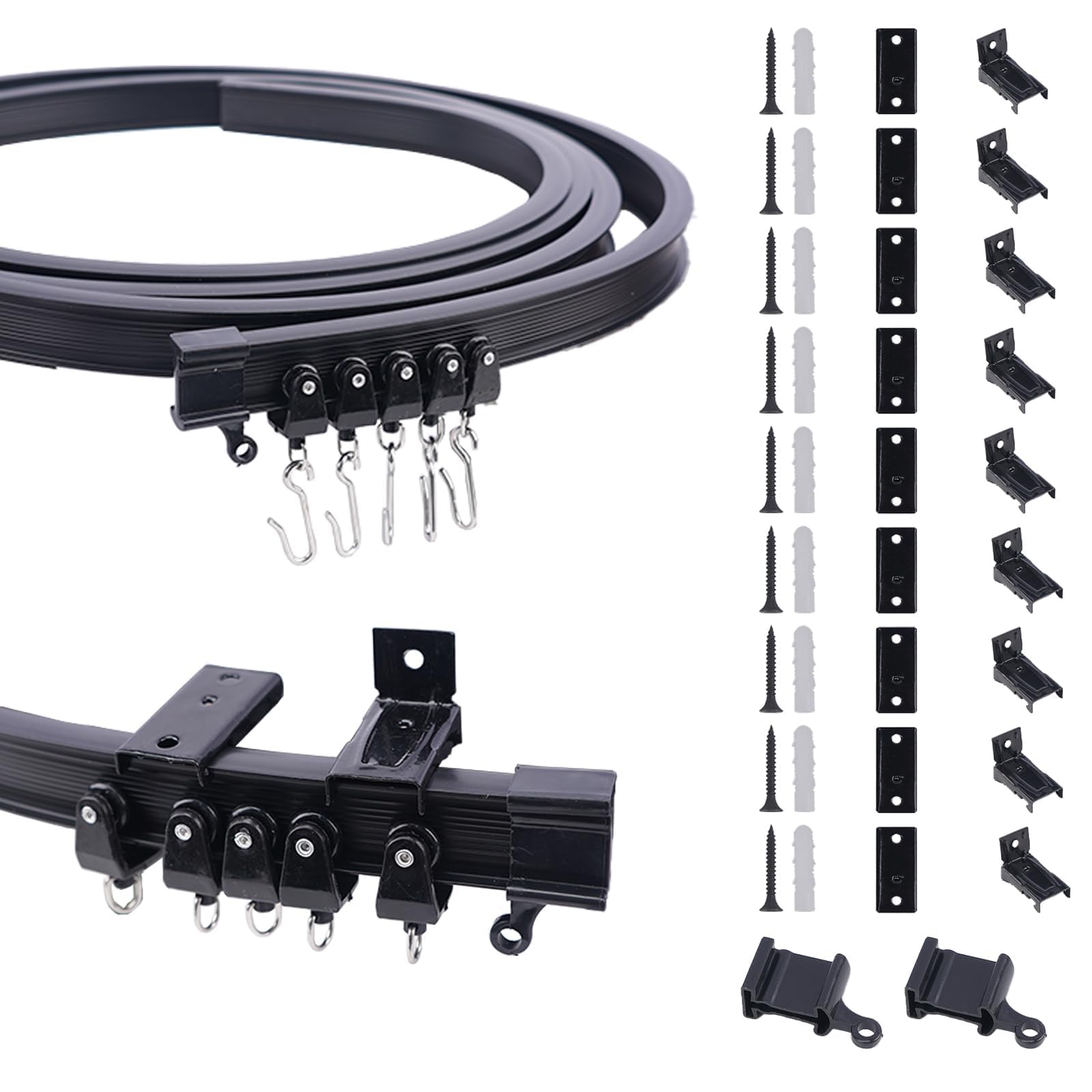 KJLEEN Bendable Ceiling Curtain Track 3M/9.8Ft Flexible Ceiling Curtain Rail Track and Fittings, Heavy Duty Wall Mounted Curtain Track for Bay Window