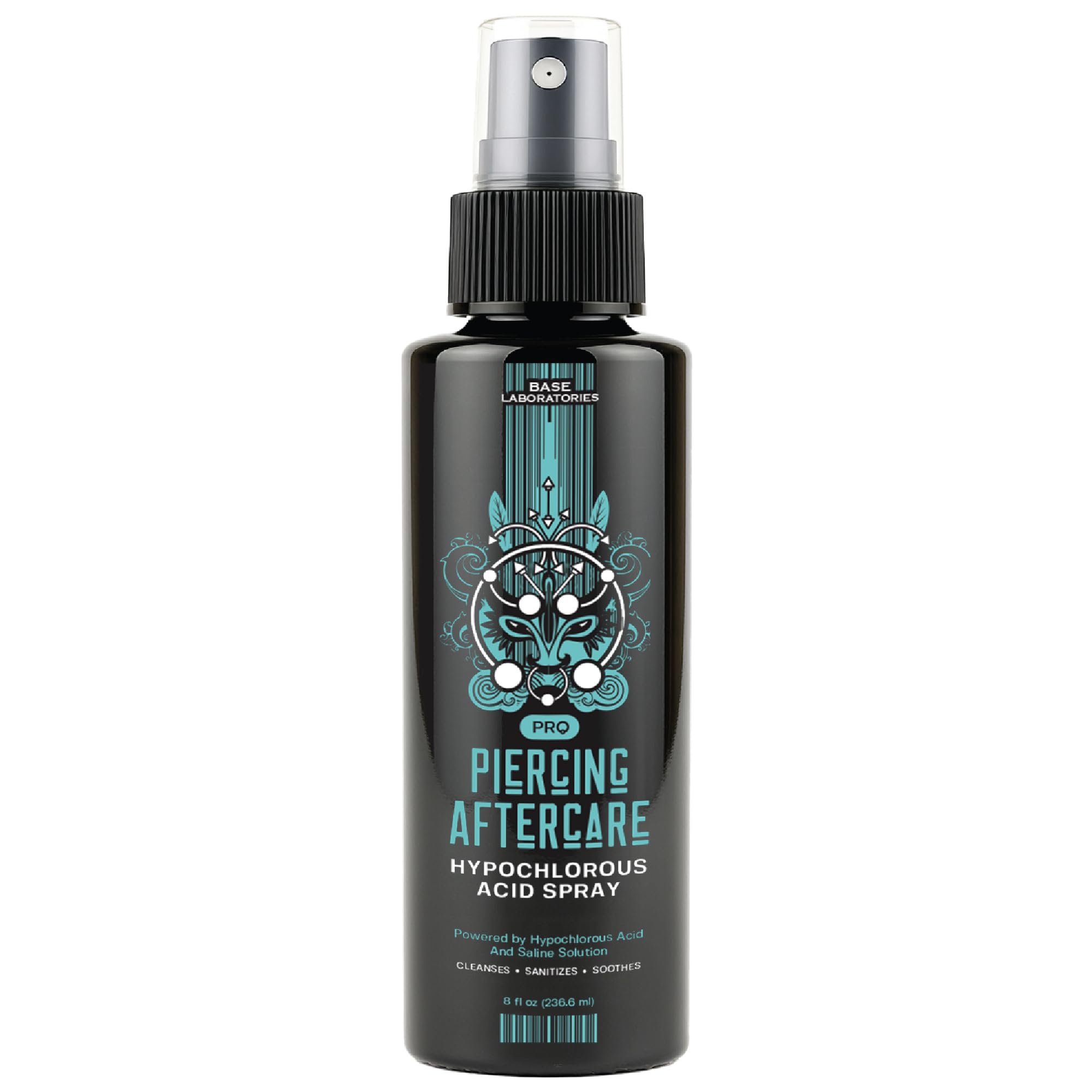 BASE LABORATORIES Piercing Aftercare Hypochlorous Acid Spray 8oz | Piercing Cleaning Solution - Saline Solution Piercing Aftercare for Ear Piercings,