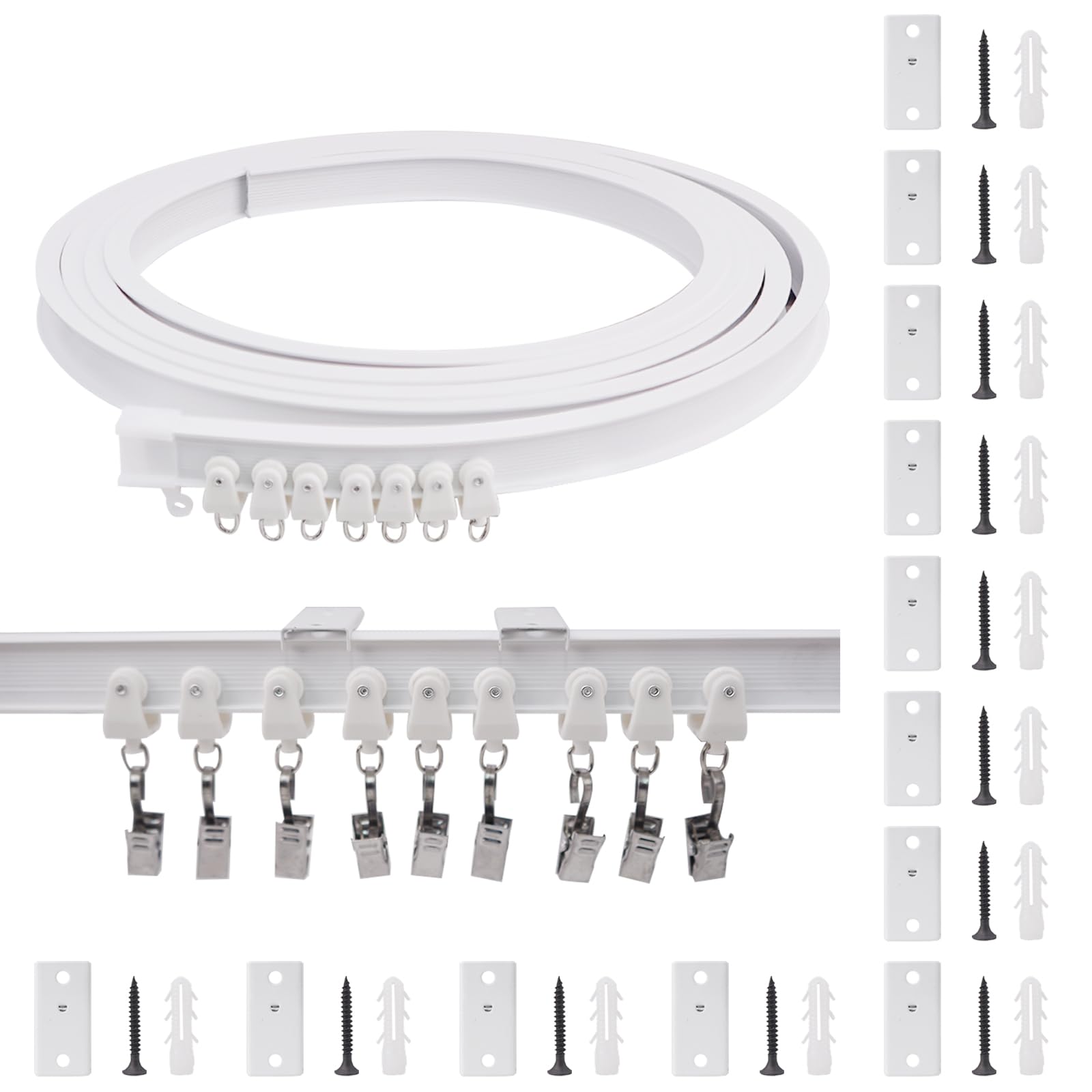 KJLEEN Bendable Ceiling Curtain Track 4M/13.12Ft Flexible Ceiling Curtain Track and Fittings Heavy Duty Curtain Rail for Bay Window RV Caravan Room