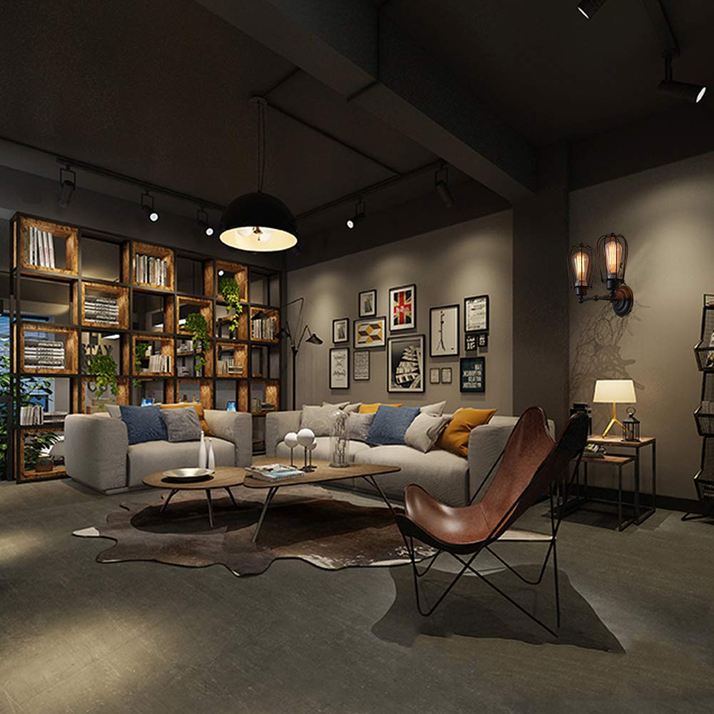 YNXing Loft Antique Iron Art Double-Head Pomelo Wall Lamp American Country Style Antique Restaurant Corridor LED Wall Lamp