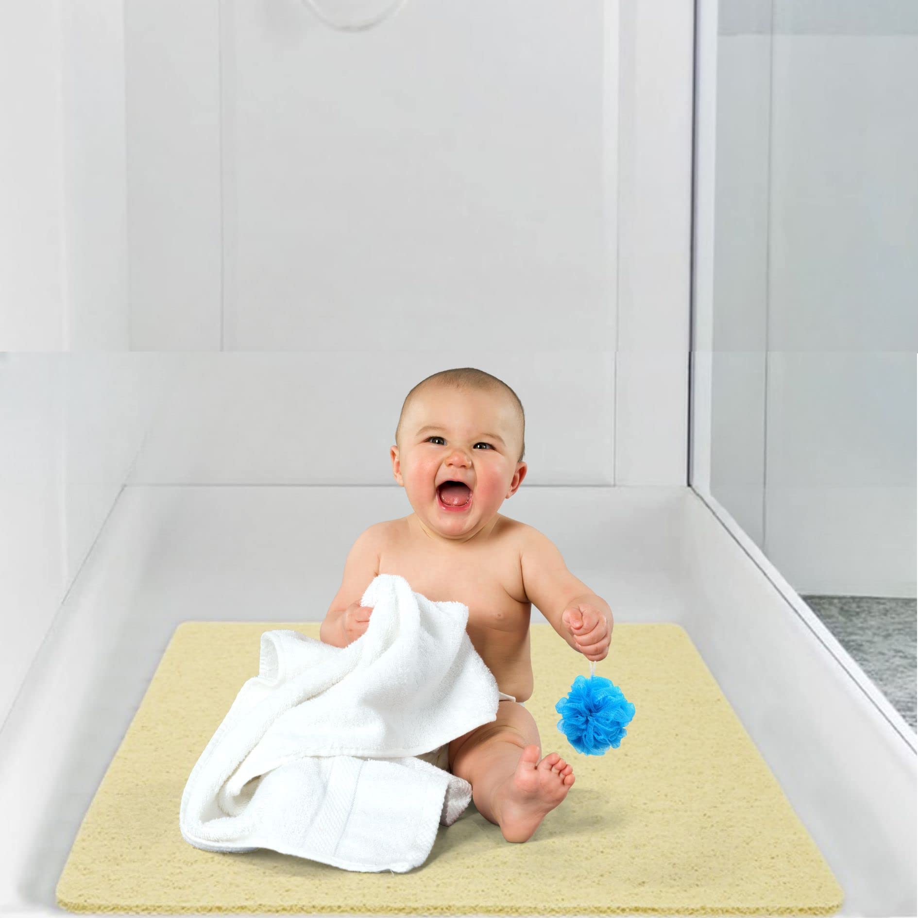 Idyfodol Loofah Shower Mat non Slip Anti Mould with Shower Puff - Machine Washable Bath Mats for Inside Shower, Tub, Kitchen and Outdoor- 60?60 cm