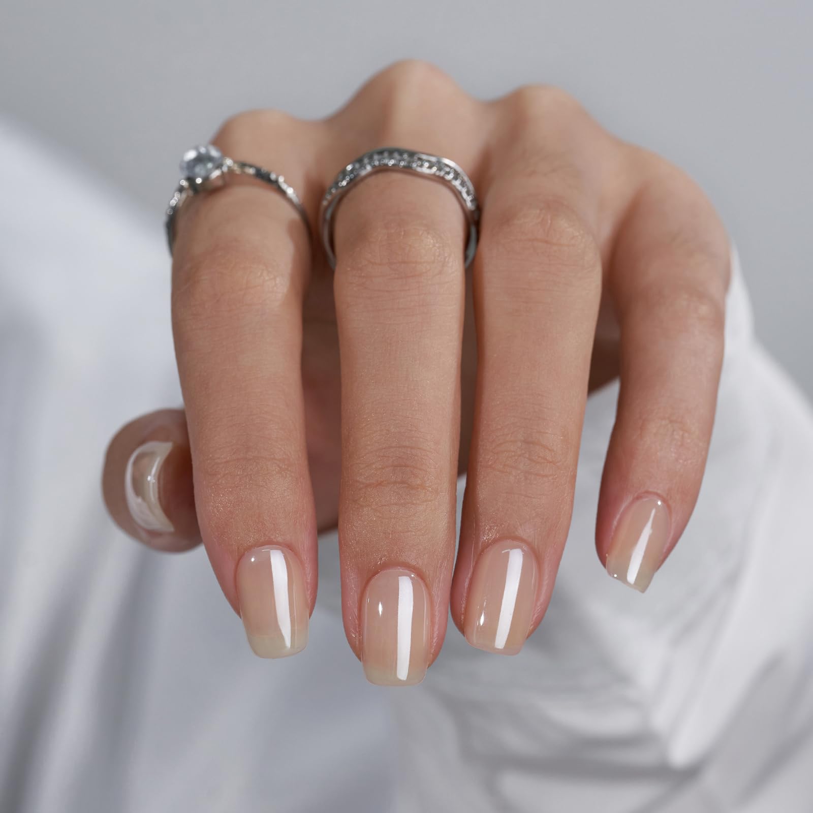 BTArtbox Press On Nails Short - Square False Nails, Brown Chrome Nail Tips with Nail Glue, Reusable Stick On Nails in 15 Sizes - 30 Soft Gel Fake Nail