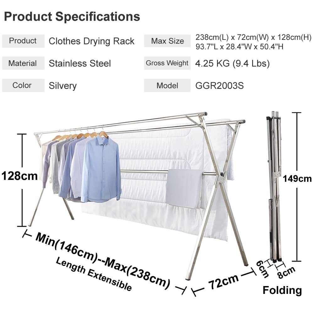 GISSAR Clothes Airers,Foldable Clothes Drying Rack,Stainless Steel Laundry Drying Rack For Indoor Outdoor Home Use,Easy Storage Clothes Garment