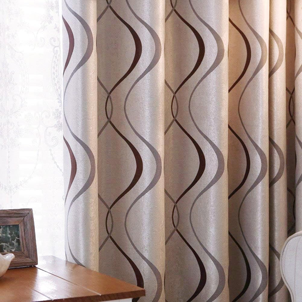 MYRU 1 Pair Rod Pocket Curtains for Bedroom Modern Striped Curtains for Living Room (Coffee,2 Panels 66x90 Inch)