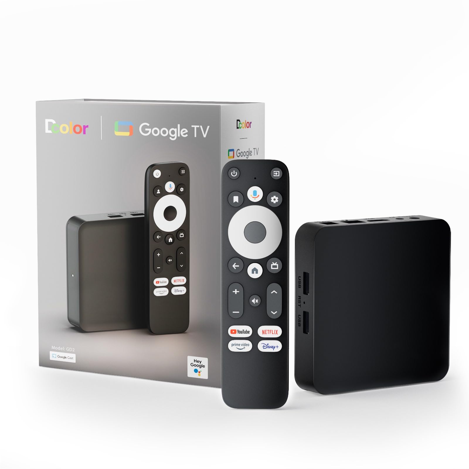 XstreamTec Dcolor GD2 Android Google TV Certified 4K Streamer Media Player Box Voice Assistant Remote Chromecast Built-In Smart Home Control WiFi