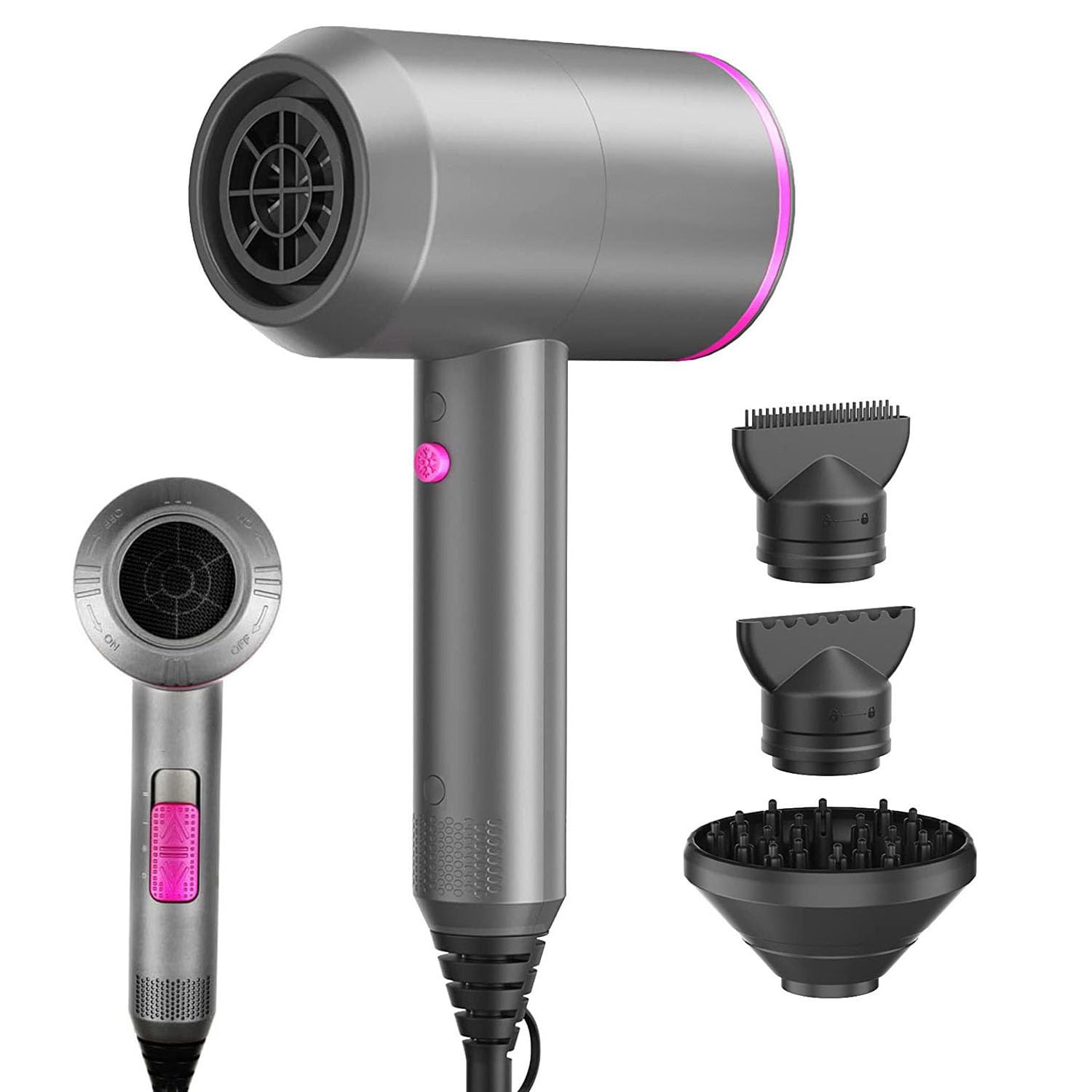 Hair Dryer Professional Ionic Hairdryer 2000W Performance AC Motor with 1 Diffuser & 2 Concentrator, 2 Speed 3 Heat Setting, Cool Shot Button, for