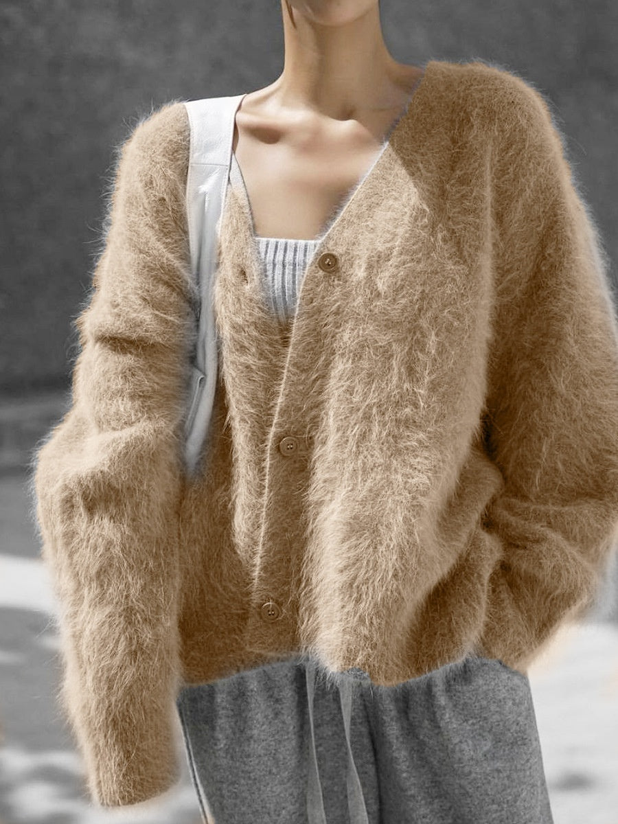 Loose V-neck Mink-like Top Soft And Thickened