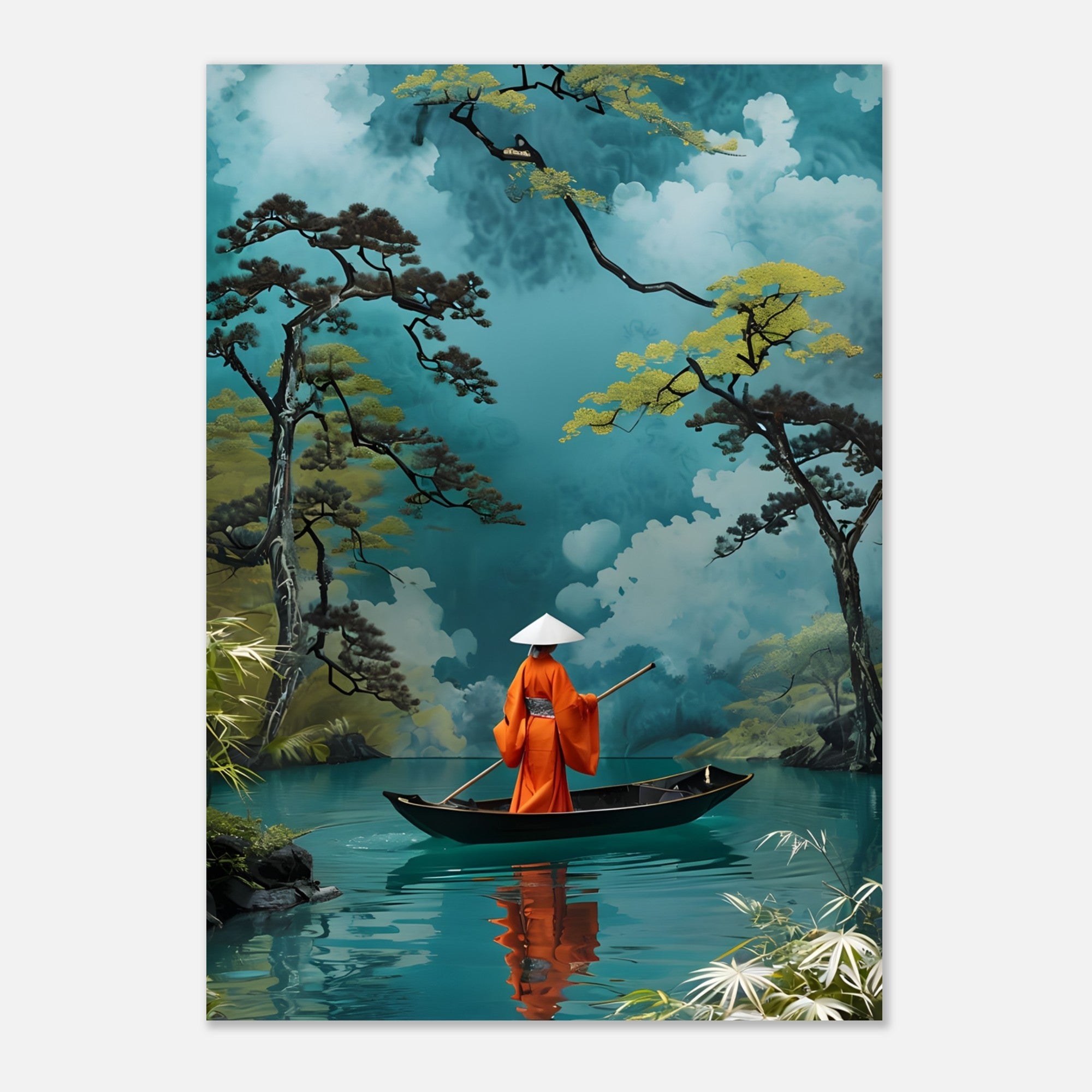 Serene Kimono Art Print – Traditional Japanese Poster | Turquoise Water Design