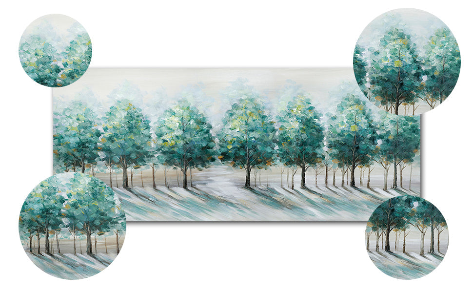 Large Framed Canvas Wall Art 120x50cm Green Trees Landscape Painting FajerminArt