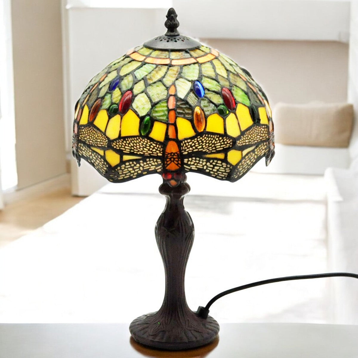 10" SHADE GREEN DRAGONFLY TIFFANY LAMP