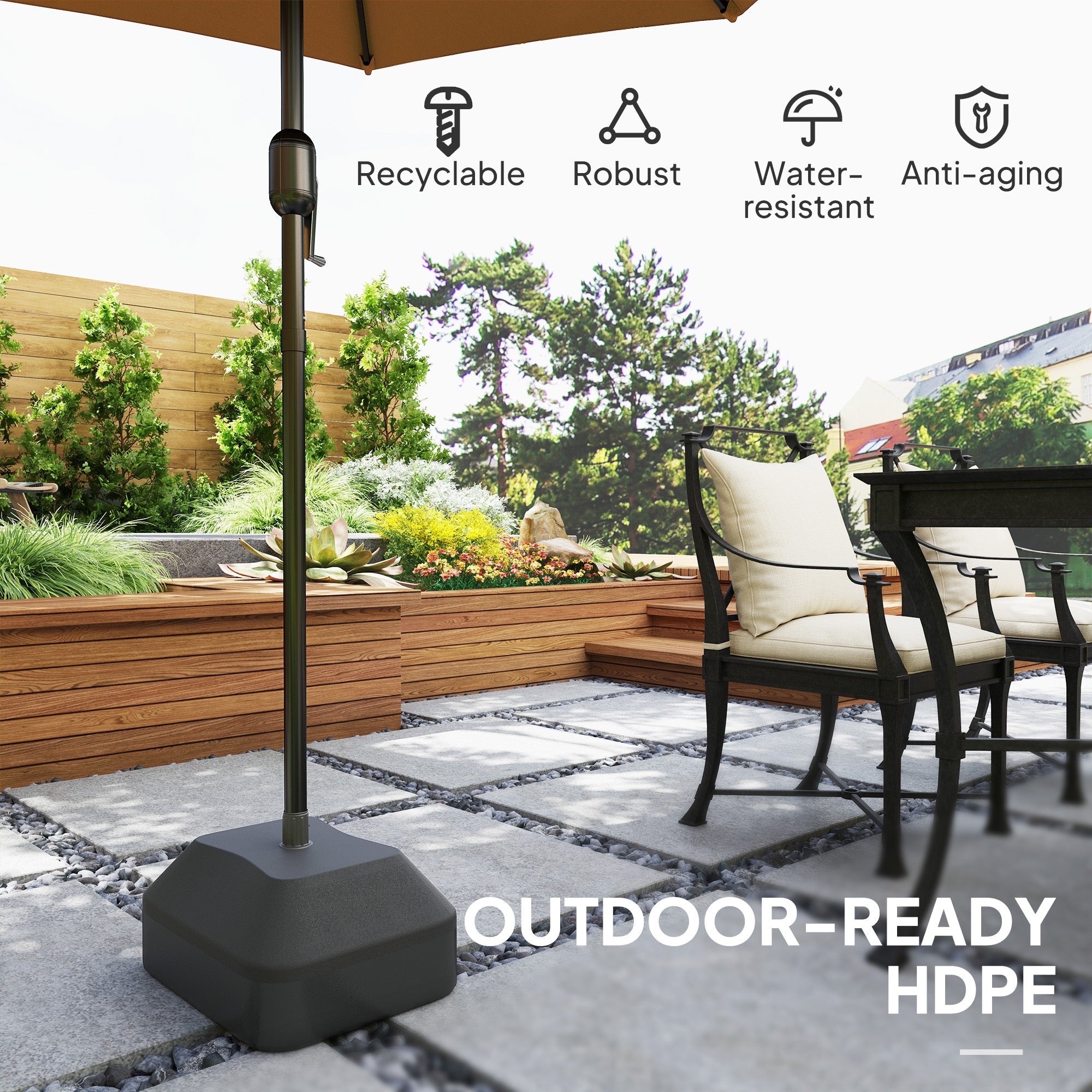 Outsunny Fillable Parasol Base, Sun Umbrella Base for Deck Poolside, Black