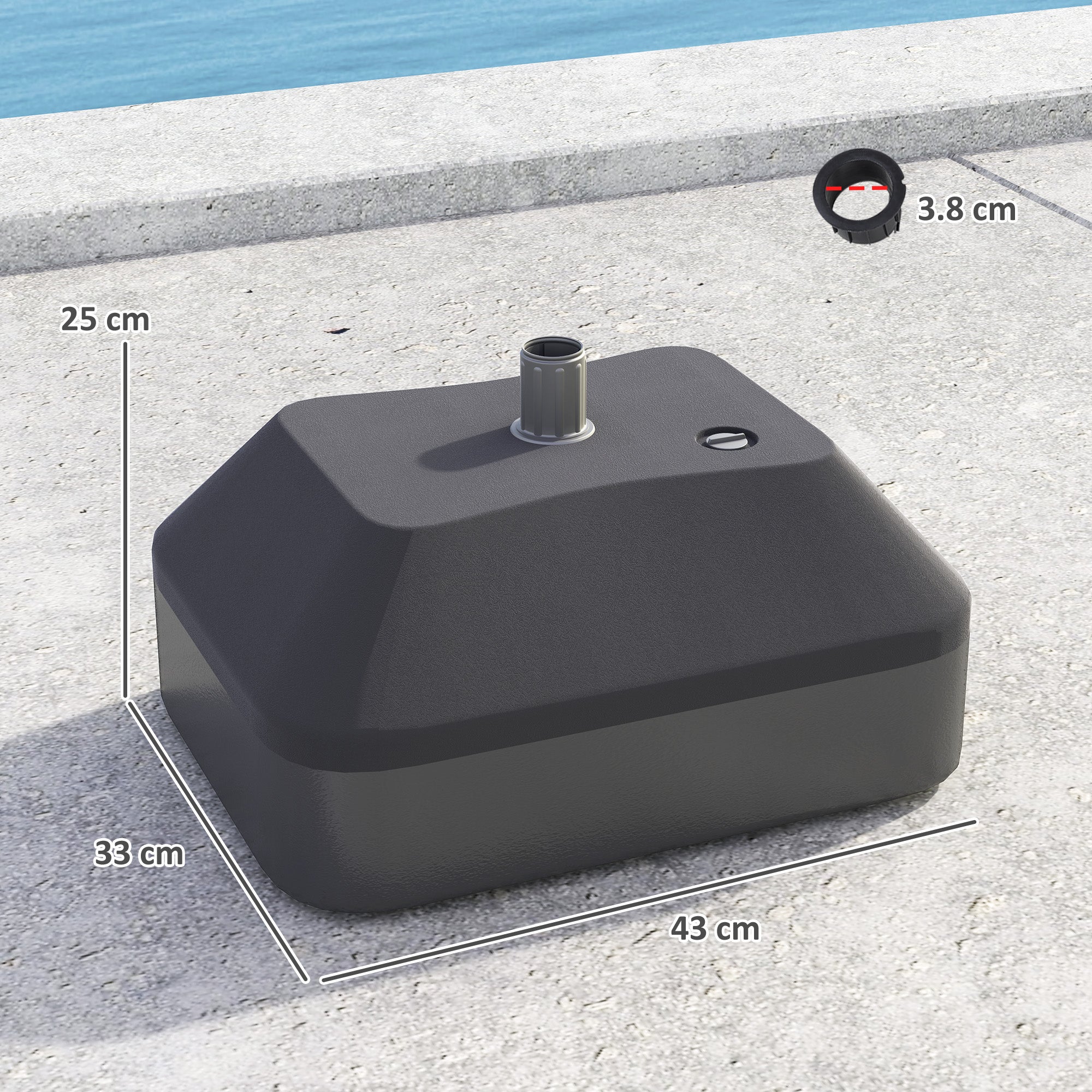 Outsunny Fillable Parasol Base, Sun Umbrella Base for Deck Poolside, Black