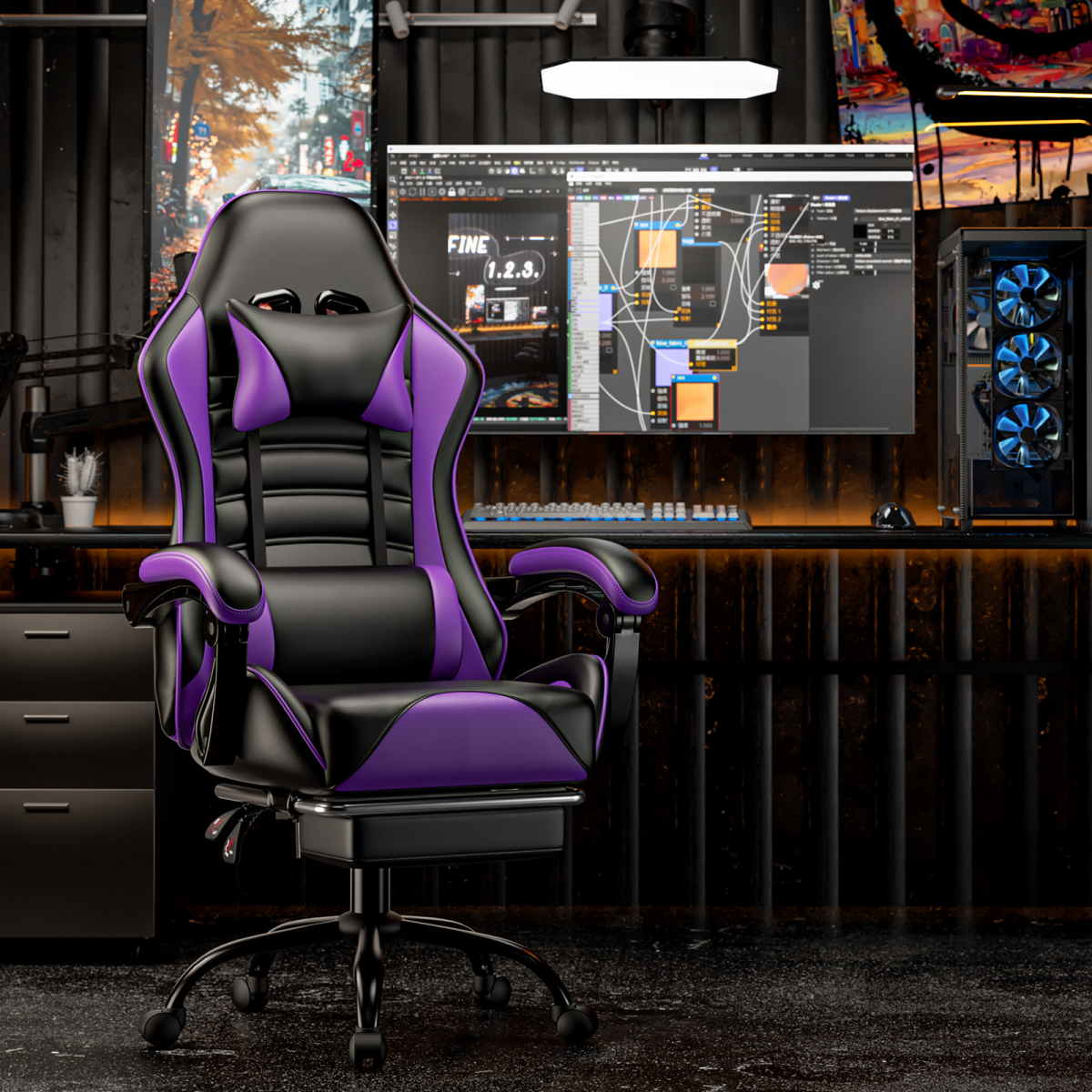 Video Game Chair for Adults, Computer Chair Gaming Chairs for Kids, Adjustable Lumbar Pillow Headrest Office Desk Chair Gamer Chair with Footrest