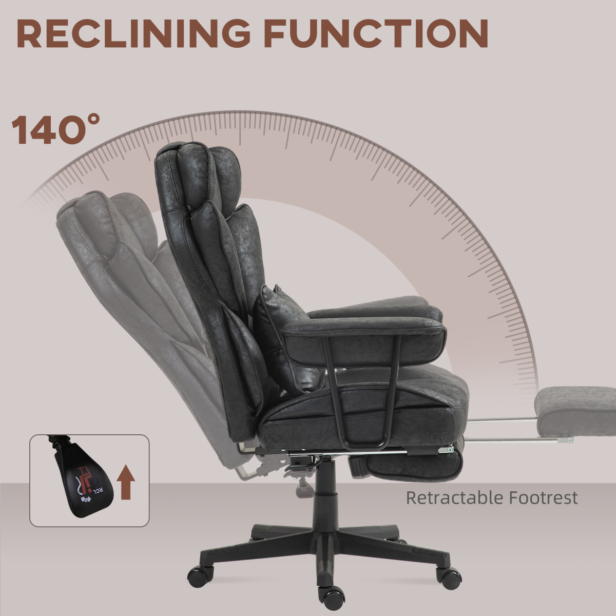 HOMCOM Office Chair, Ergonomic Desk Chair with Foot Rest, Black