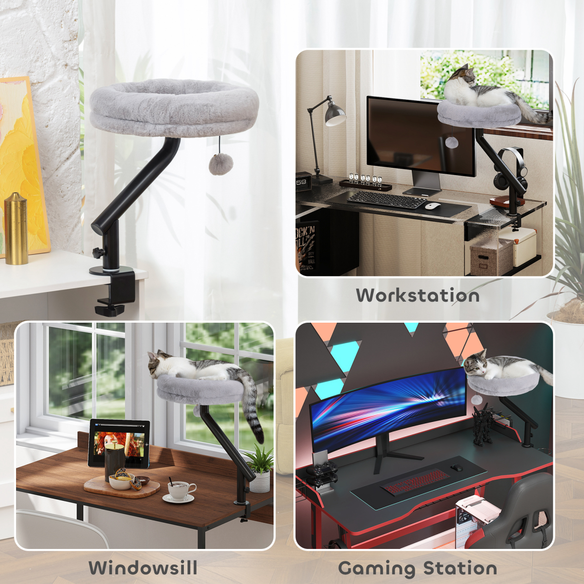 PawHut Cat Bed for Desk, 360° Rotatable Adjustable Cat Nest Hammock
