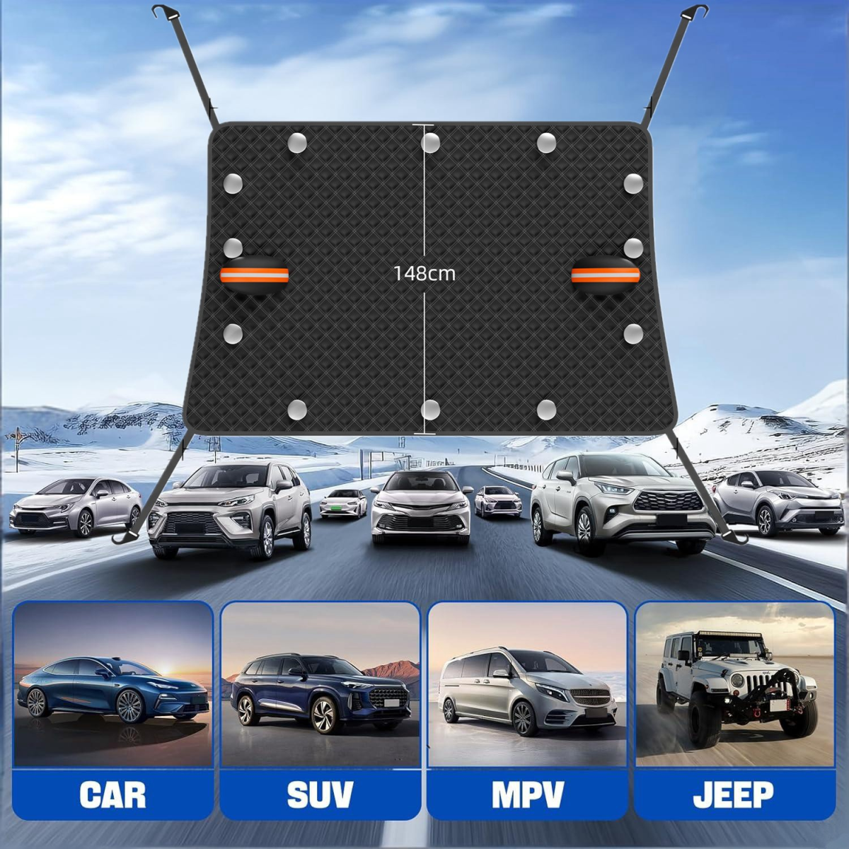 Car Windshield Snow Cover Window Mirror Magnetic Protector Cover Black