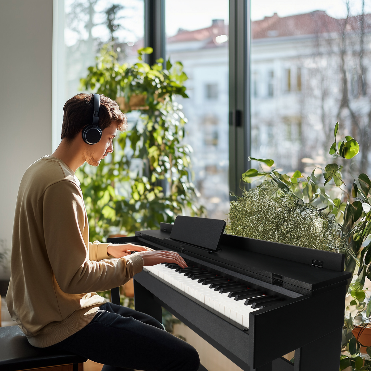 GDP-205S01 88 Keys Home Digital Piano Full Weighted Action Flip Type Keyboards with Furniture Stand, Power Adapter, Triple Pedals, Headphone,for All Experience Levels Black