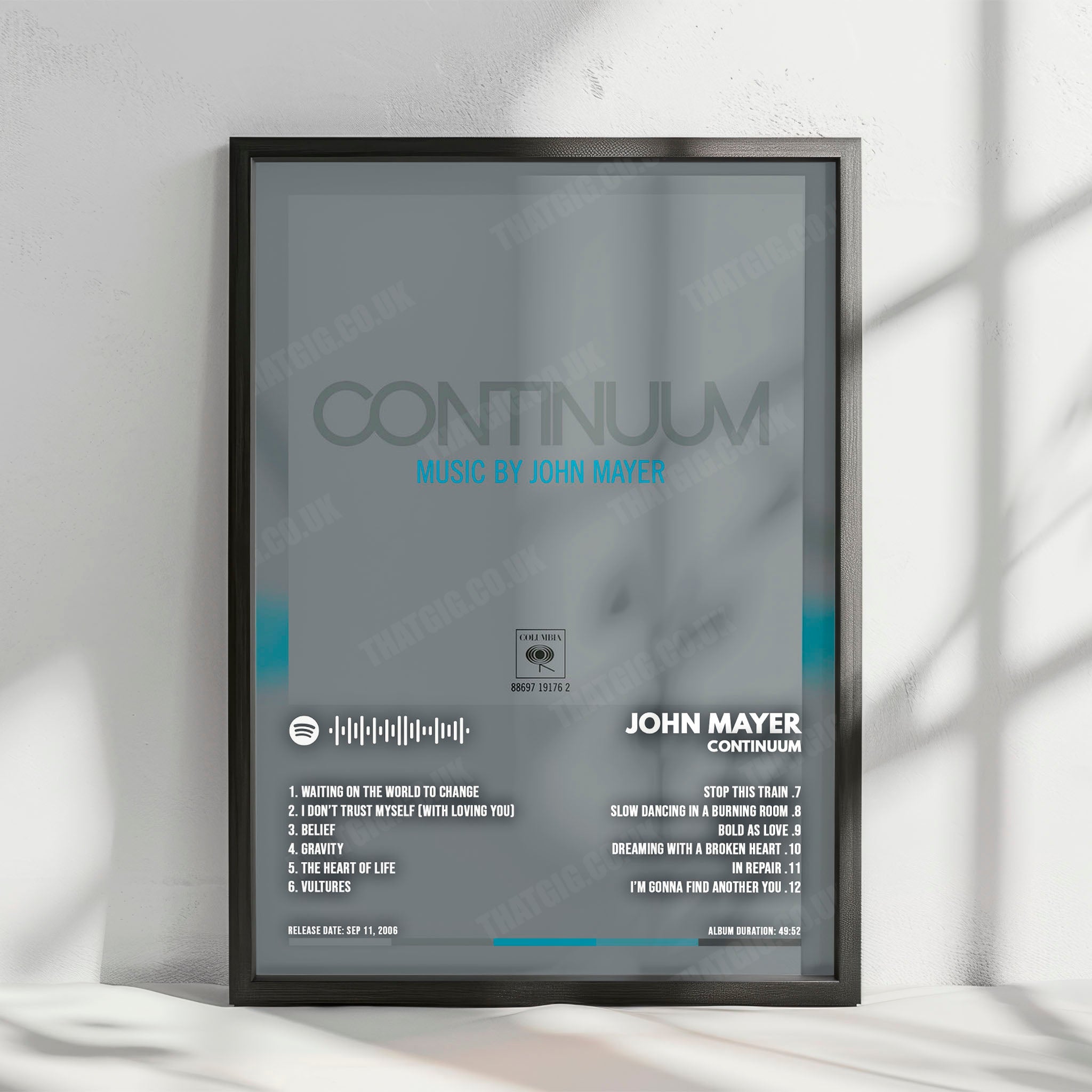John Mayer "Continuum" Album Cover Poster - with Complete Tracklist