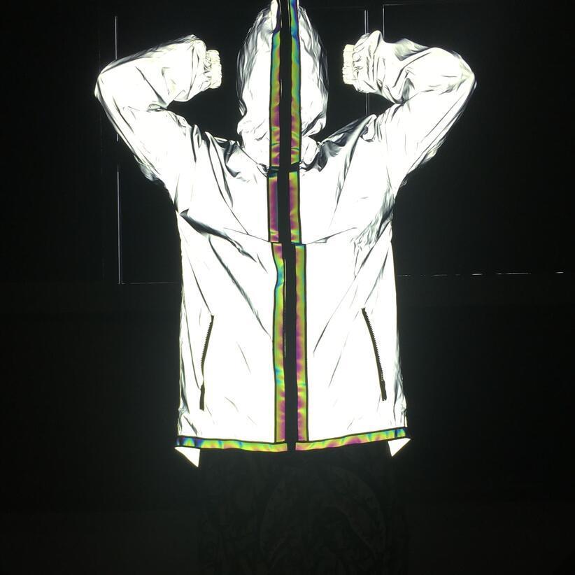 Mid-length Reflective Trench Coat With Zipper
