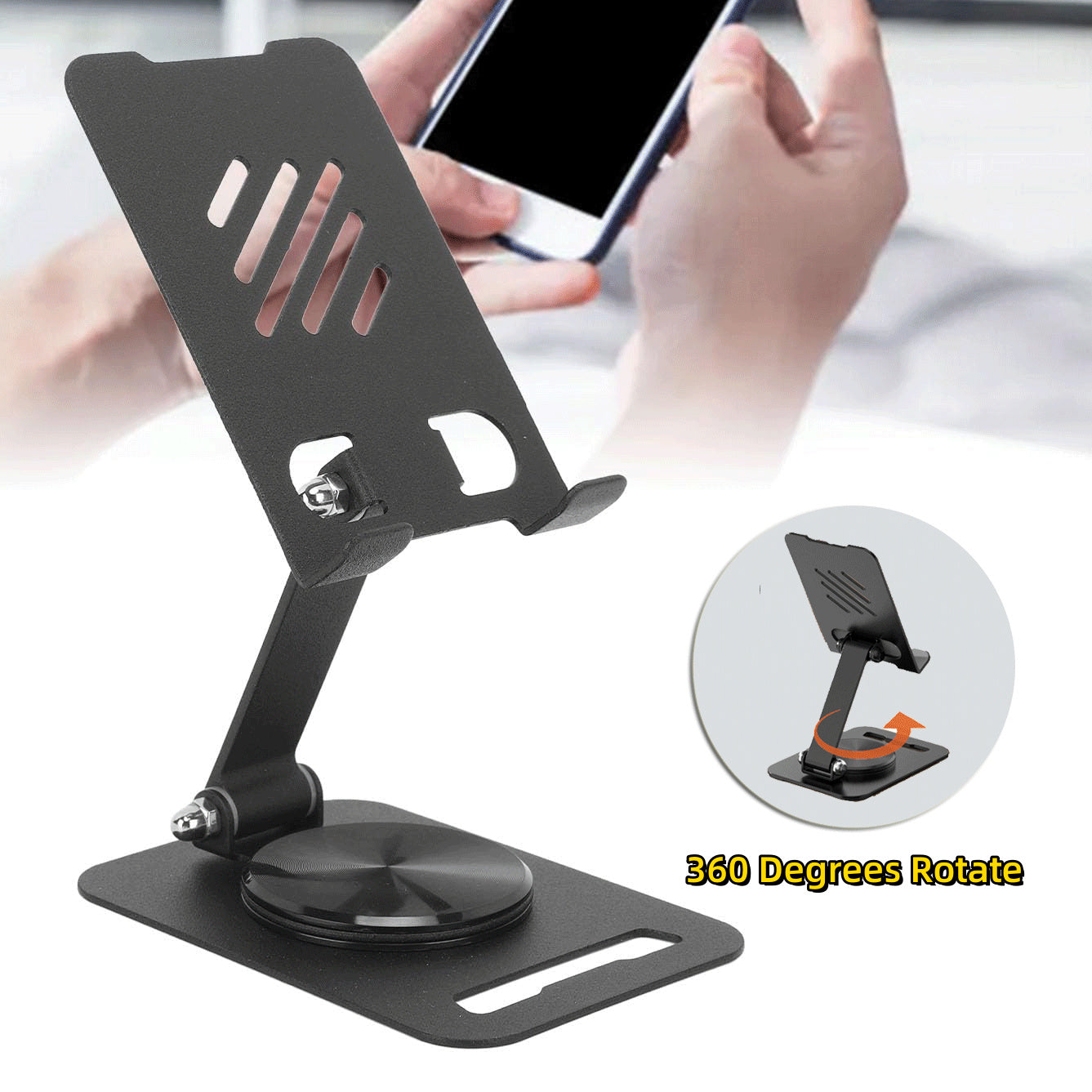 Premium 360° Rotating Phone Stand - Adjustable Aluminum Desk Holder for iPhone, iPad & Tablets