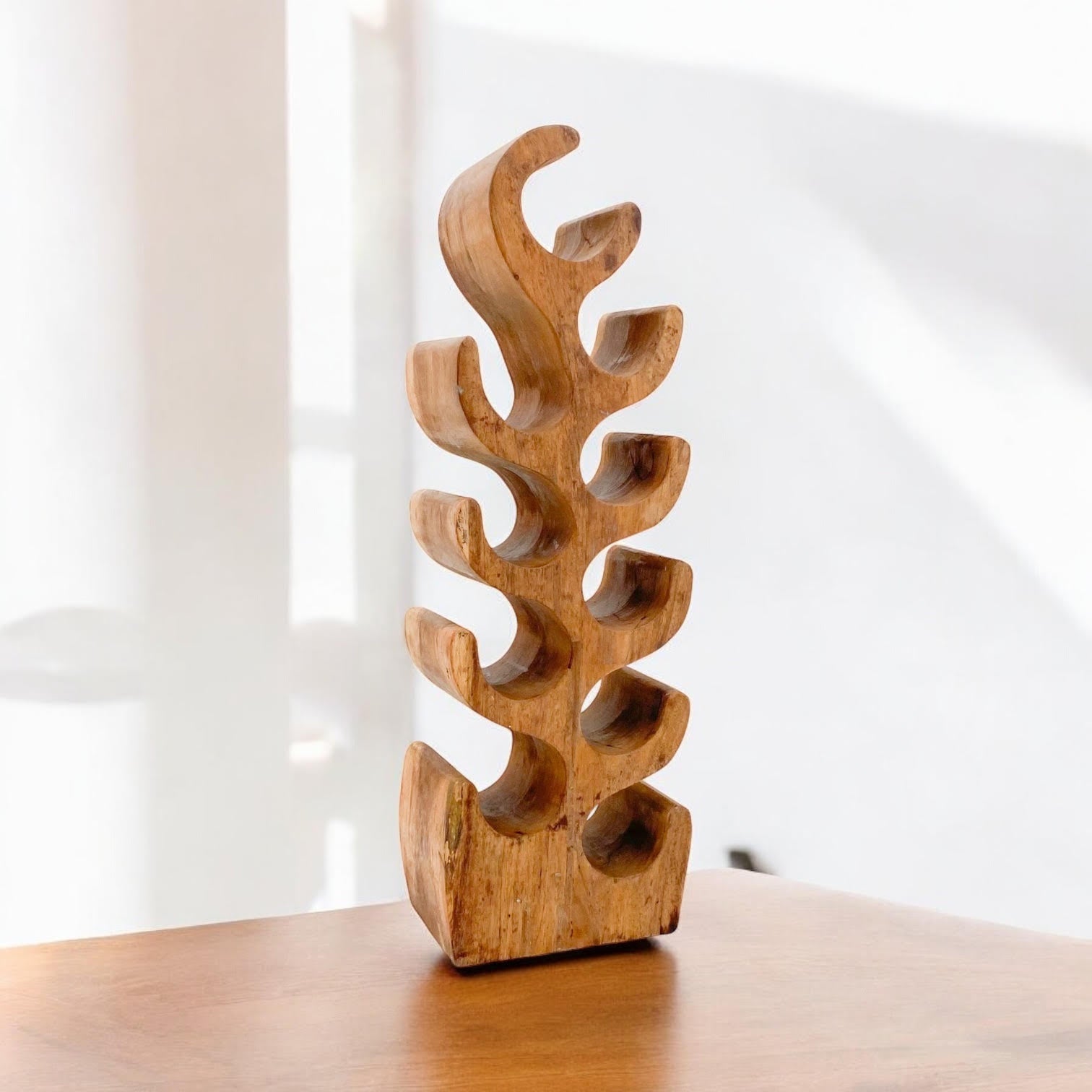 10 Bottle Hand Carved Wine Rack - L15 x W25 x H70 cm