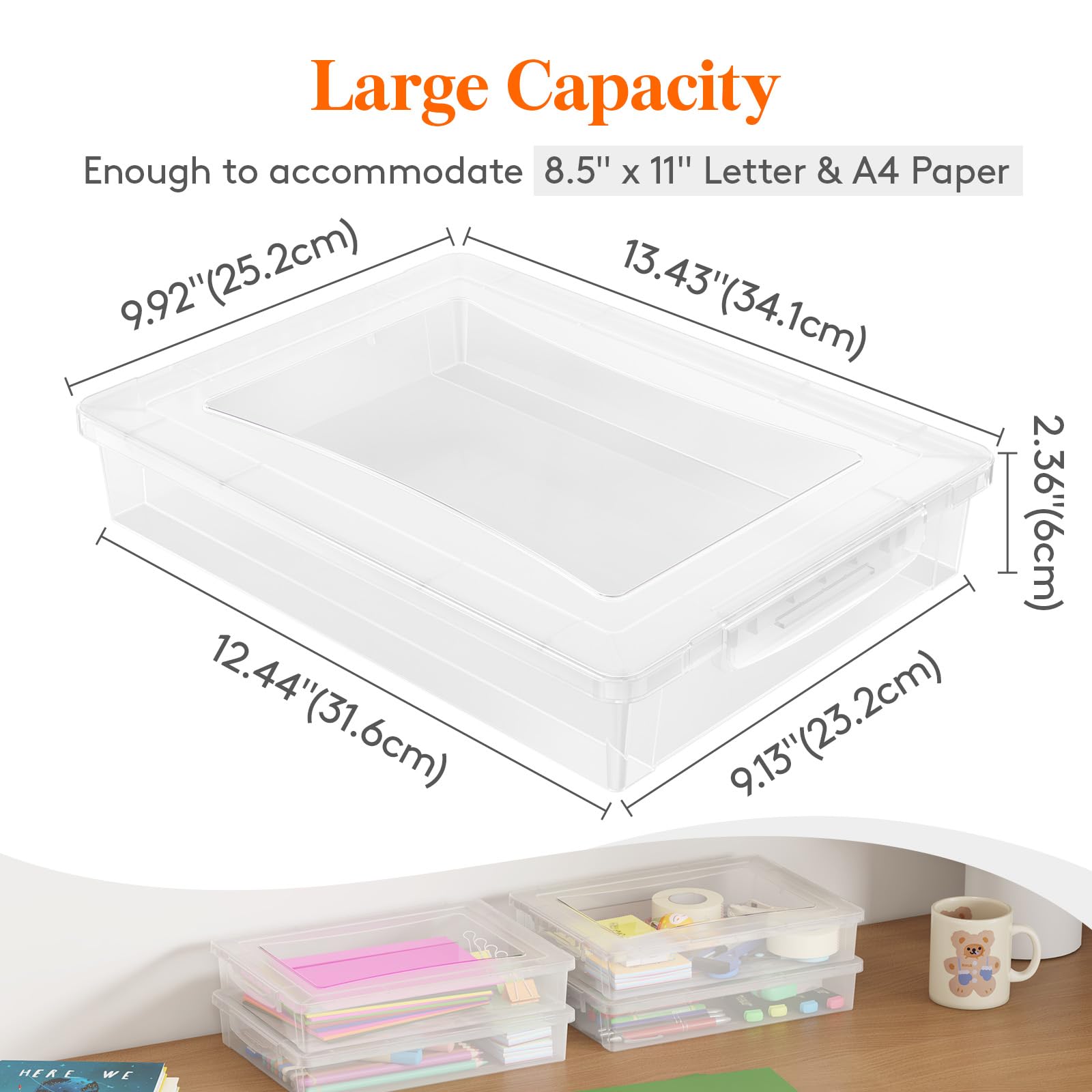 Lifewit 8 Pack Plastic Multi-Purpose Storage Box with Latching Lids, Clear A4 Paper Storage, Classroom Organization, Storage Containers for Board
