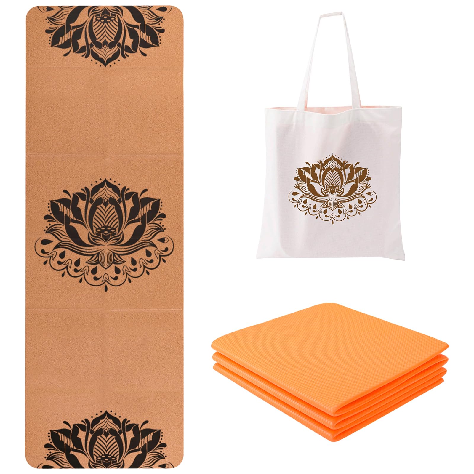 EKE Cork Folding Yoga Mat, 5mm Thickness, Standard Size, Foldable, Lightweight and Portable, Suitable for Yoga, Pilates, Fitness, Sports, Training,