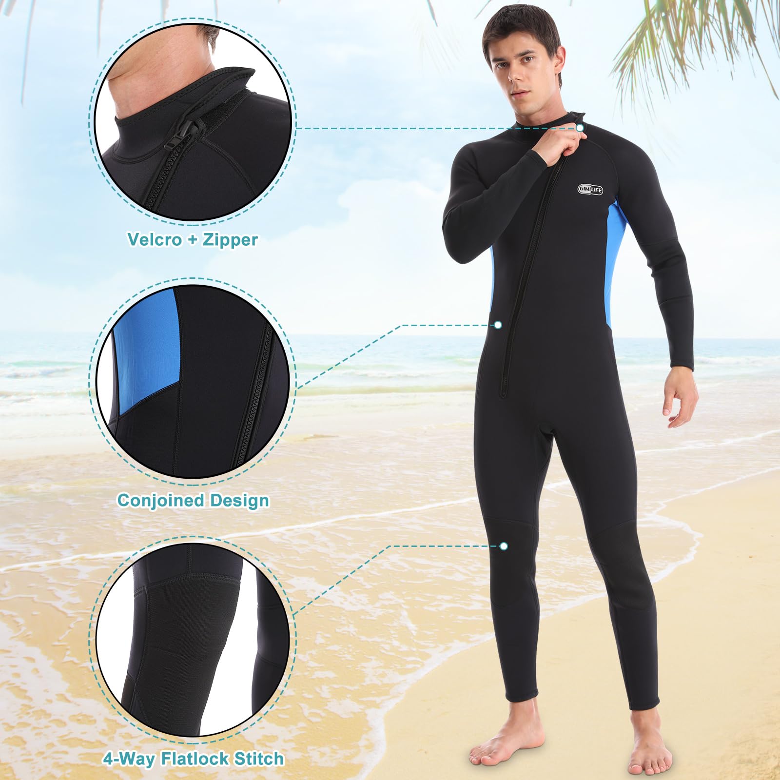 Gimilife Wetsuit for Men, Mens Wetsuits Full Length Wetsuit, 3mm Neoprene Wet Suit Mens Wetsuit Wet Suits for Diving Snorkeling Swimming Surfing