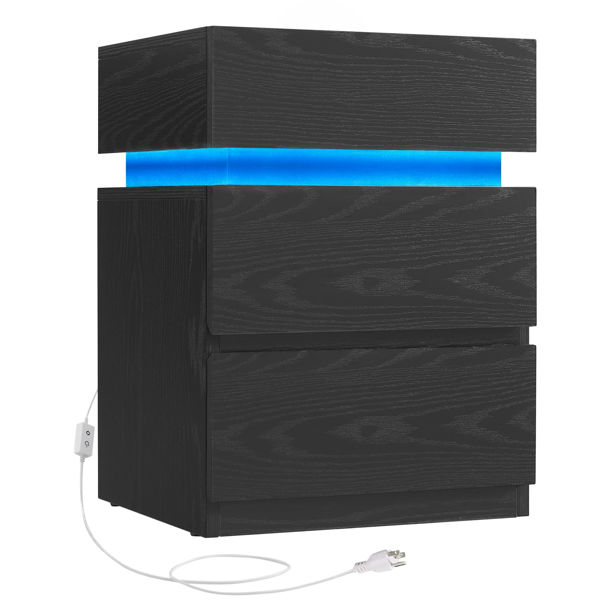 VASAGLE KAILYN Collection - Bedside Table with LED Lights, Adjustable Light Colours, 3 Drawers, Side Table, Modern Style, 35 x 40 x 55 cm, Ebony Black