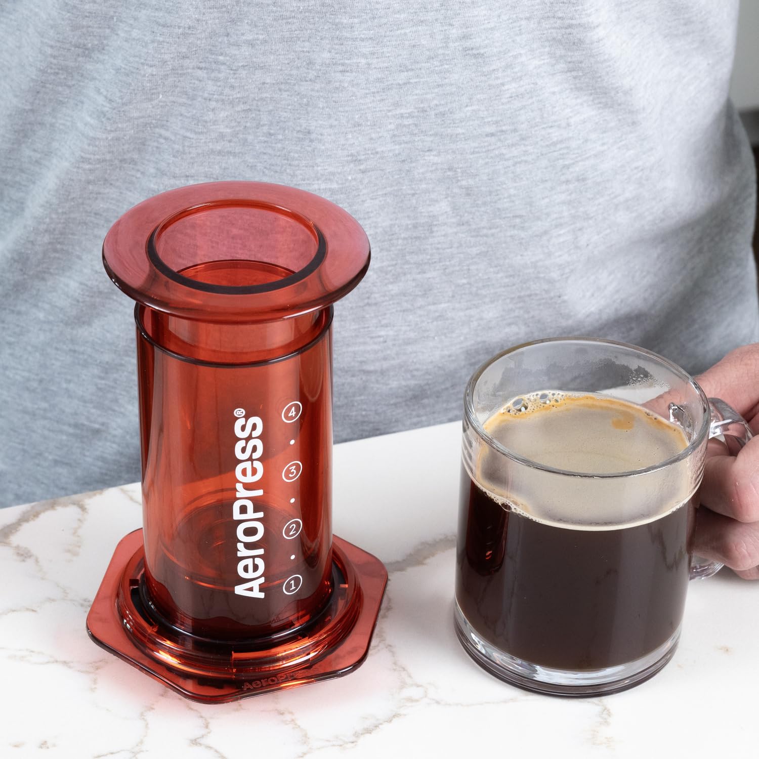 AeroPress Clear Coffee Press 3 In 1 Brew Method Combines French Press, Pourover, Espresso, Full Bodied Coffee Without Grit or Bitterness, Small